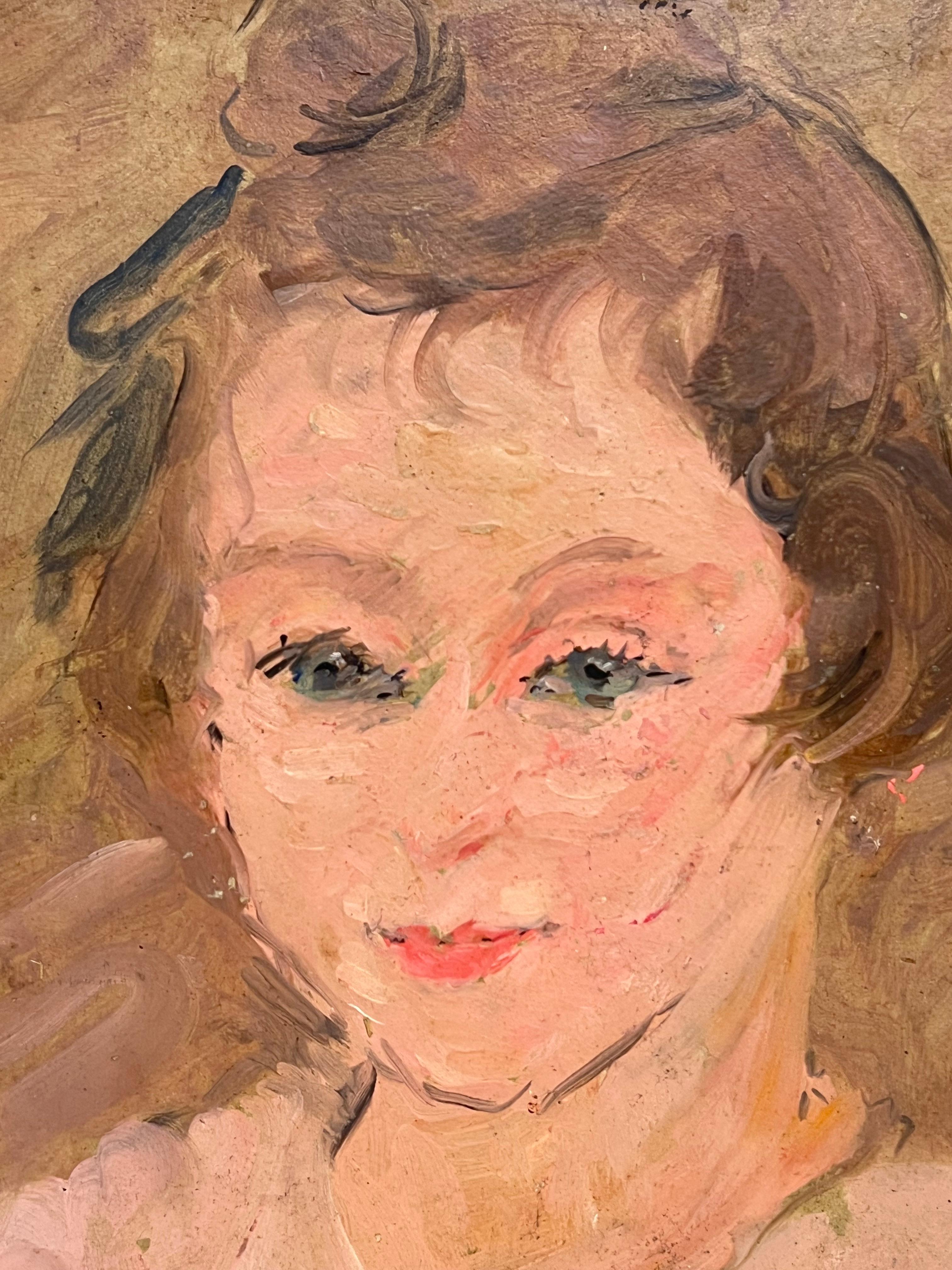 Pittura a olio francese del 1930 Ritratto di donna su due lati - Painting Postimpressionismo di Suzanne Dinkes