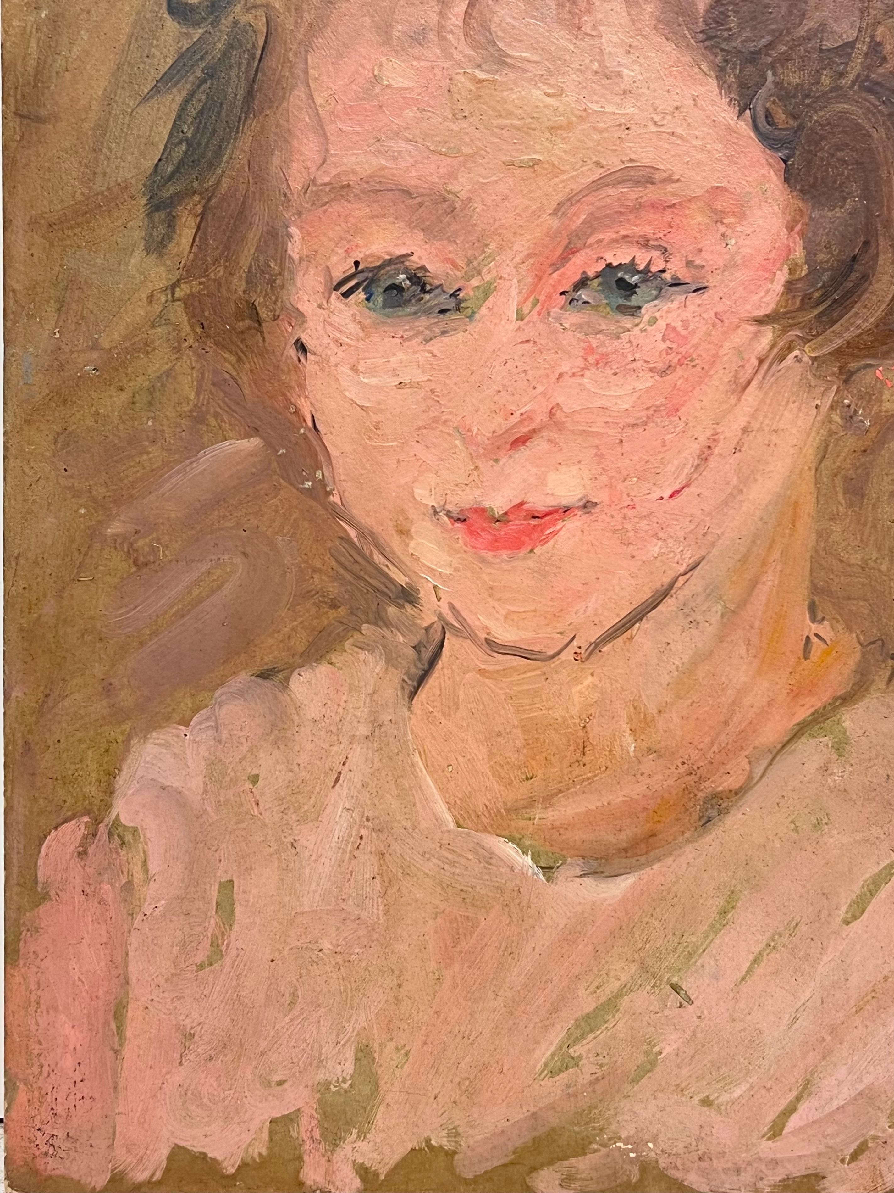 Ritratto fronte/retro
Artista/ Scuola: Suzanne Dinkés (francese, 1895-1984)
Medium: olio su tavola, senza cornice
Dimensioni: 16 x 13 pollici
Doppio lato 
Provenienza: collezione privata, Francia
Condit: Il dipinto è in condizioni generali molto