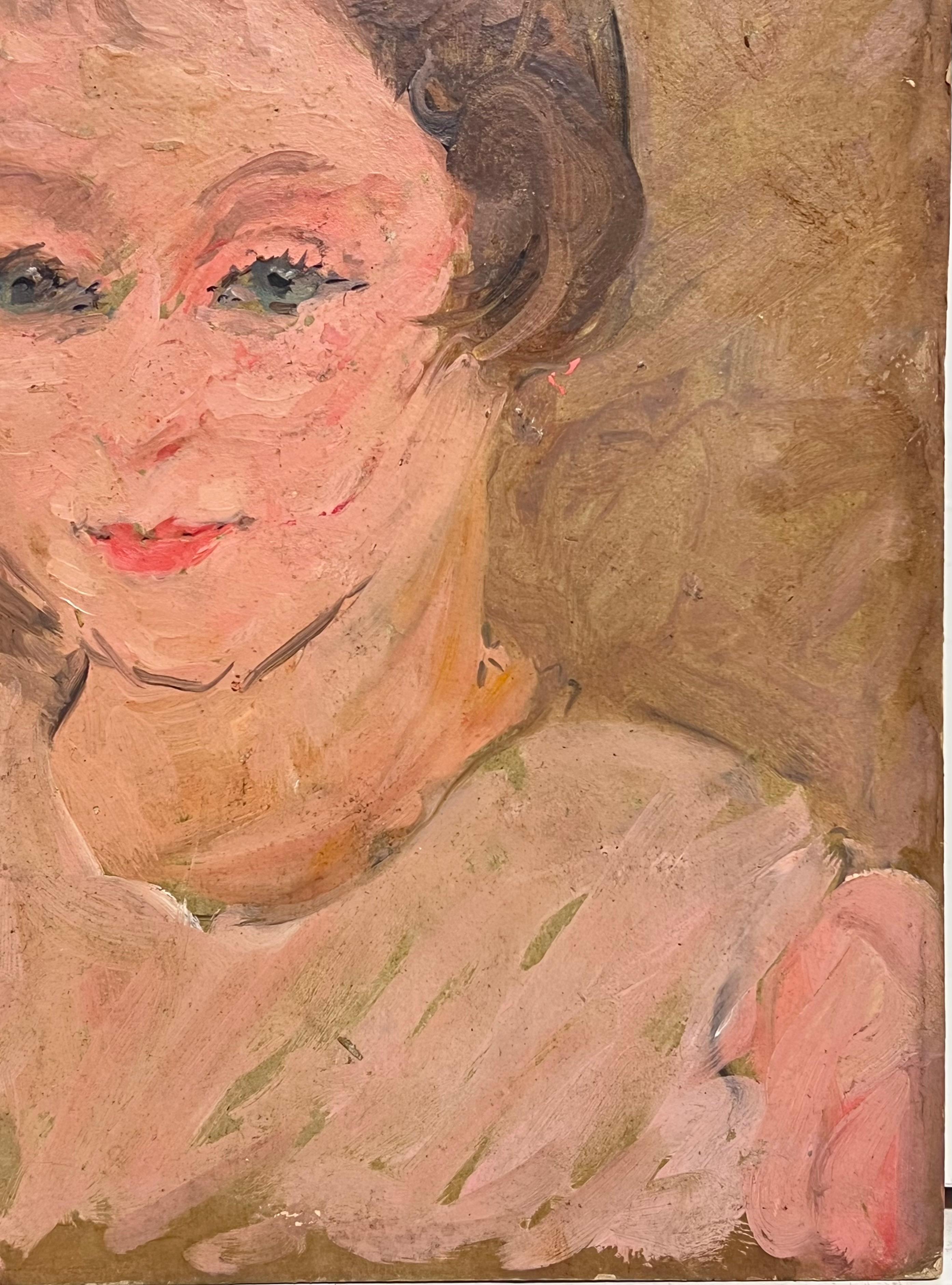Pittura a olio francese del 1930 Ritratto di donna su due lati in vendita 1