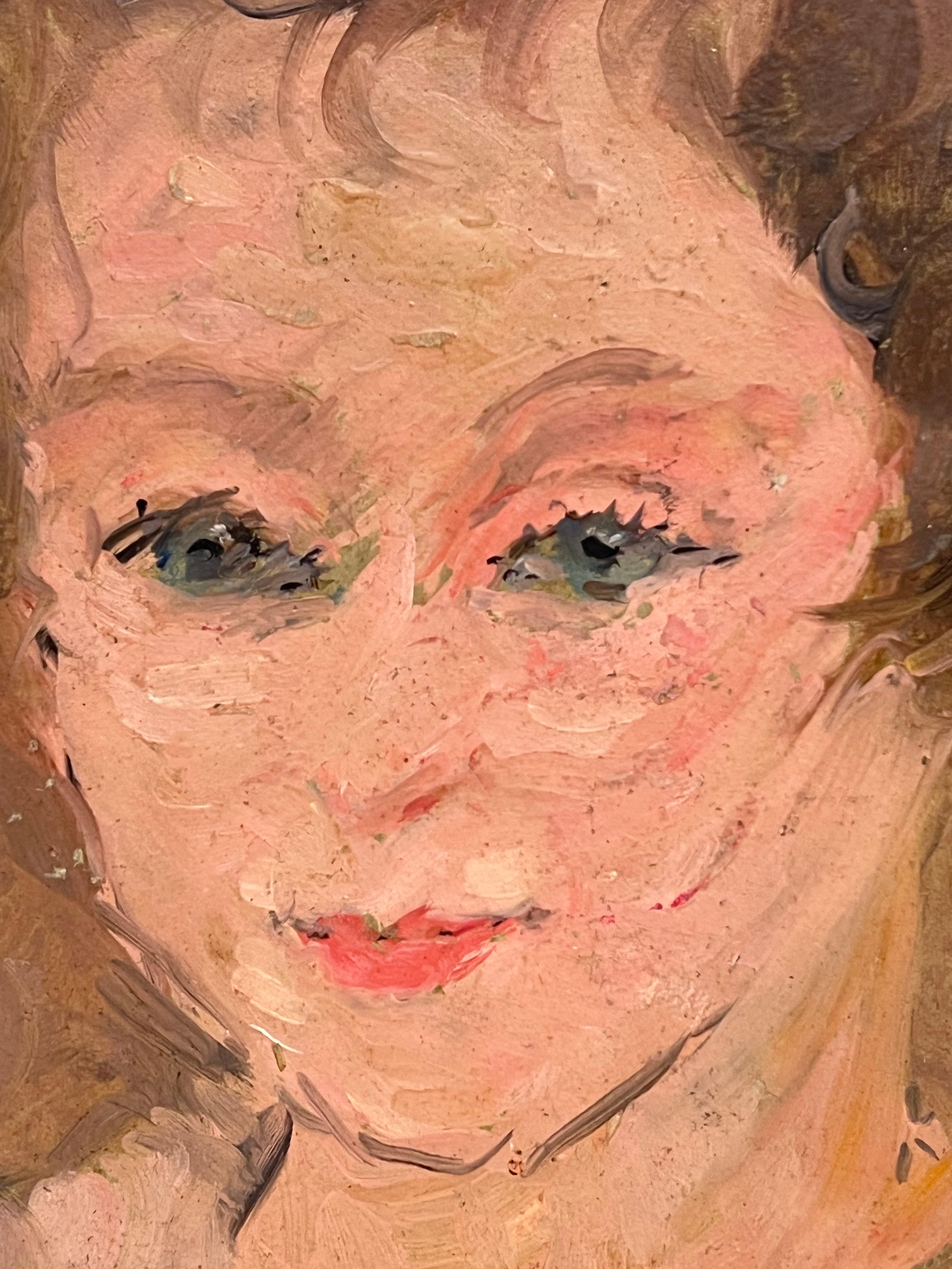 Pittura a olio francese del 1930 Ritratto di donna su due lati in vendita 2