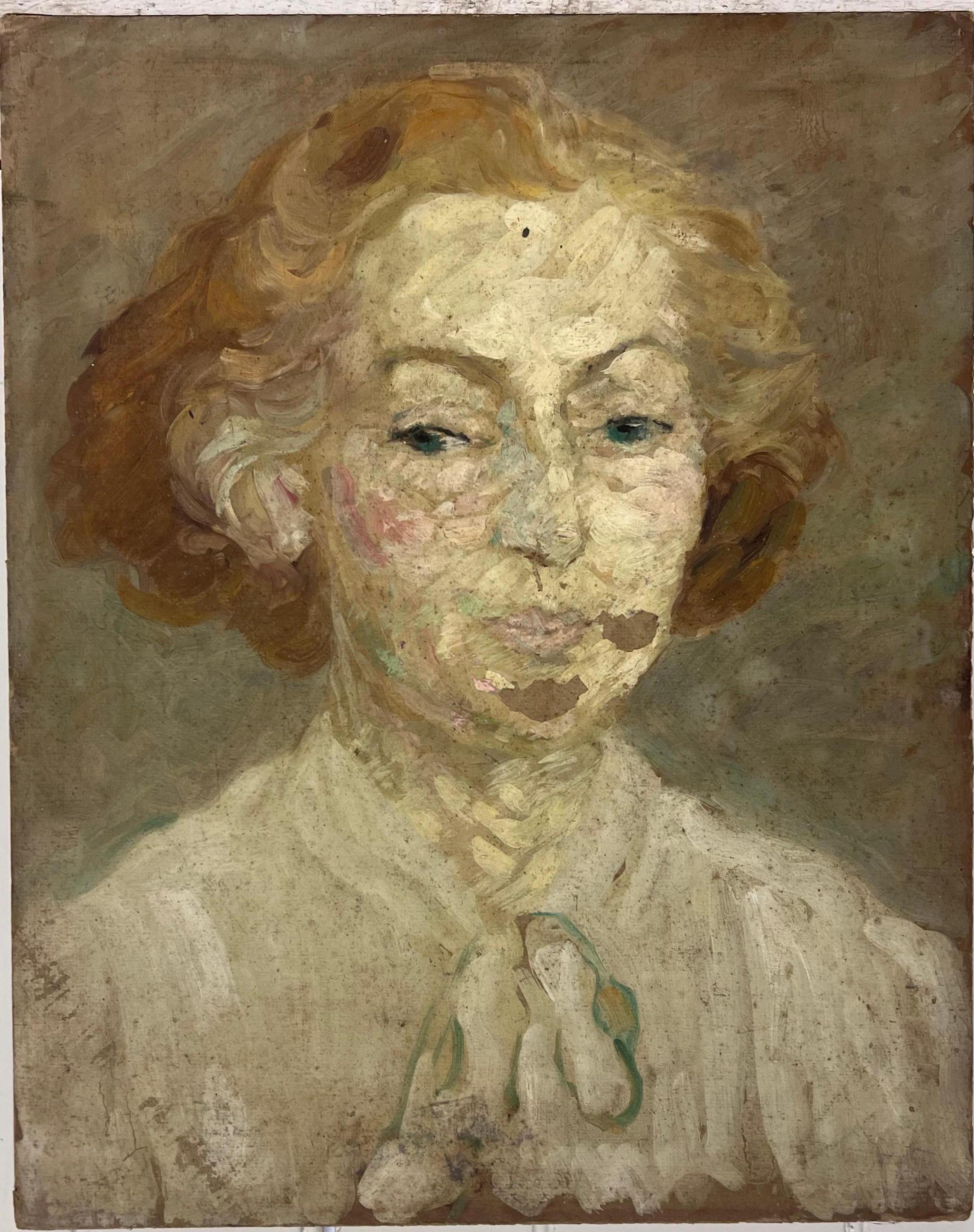 Pittura a olio francese del 1930 Ritratto di donna su due lati in vendita 3