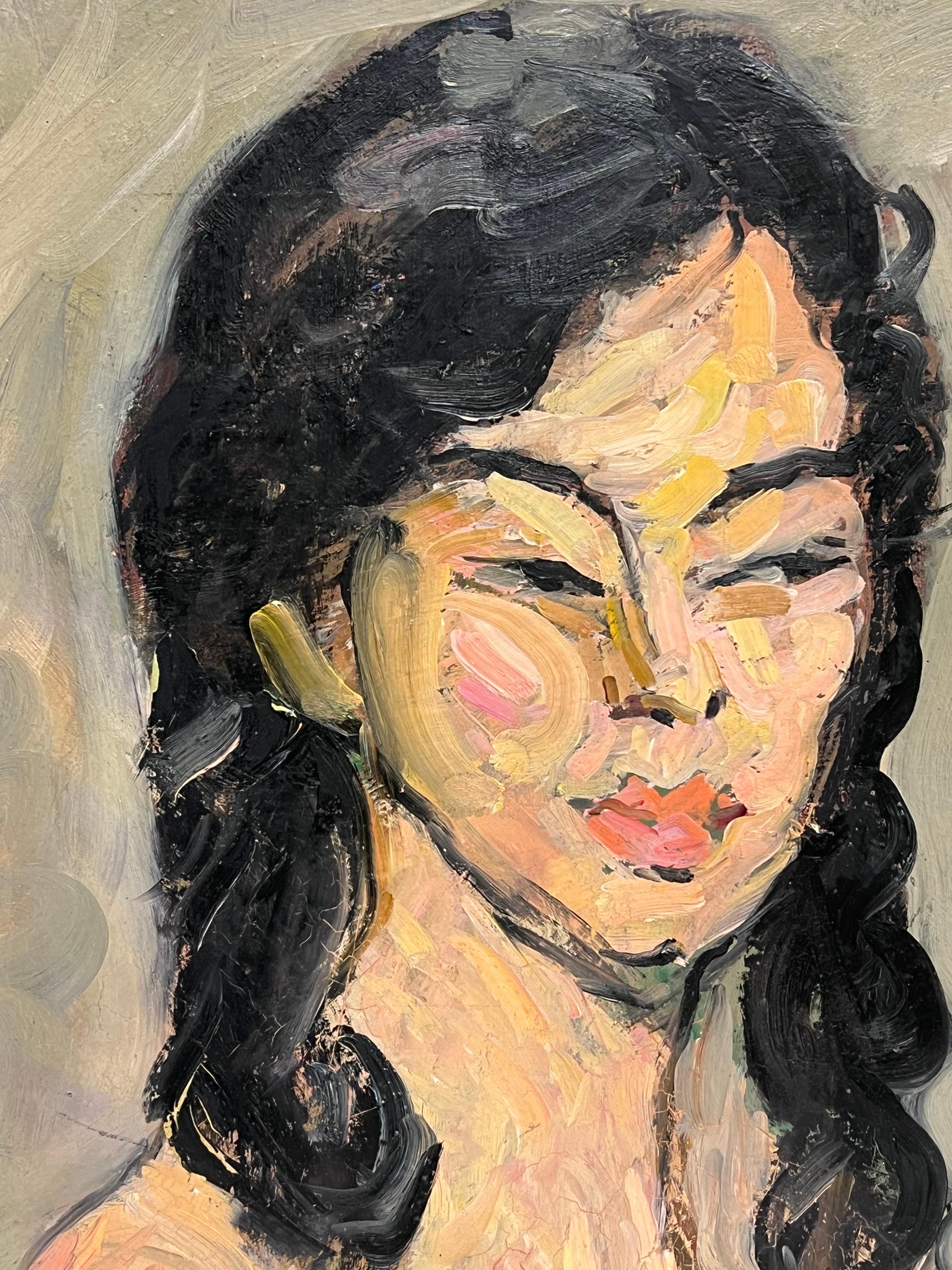 Ritratto di una donna nuda con lunghi capelli neri
Artista/ Scuola: Suzanne Dinkés (francese, 1895-1984)
Medium: olio su tavola, senza cornice
Dimensioni: 21,5 x 18 pollici
Provenienza: collezione privata, Francia
Condizioni: Il dipinto è in