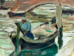 Huile - Mannequin post-impressionniste français des années 1950 dans le canal de gondole de Venise - Tranquil, huile