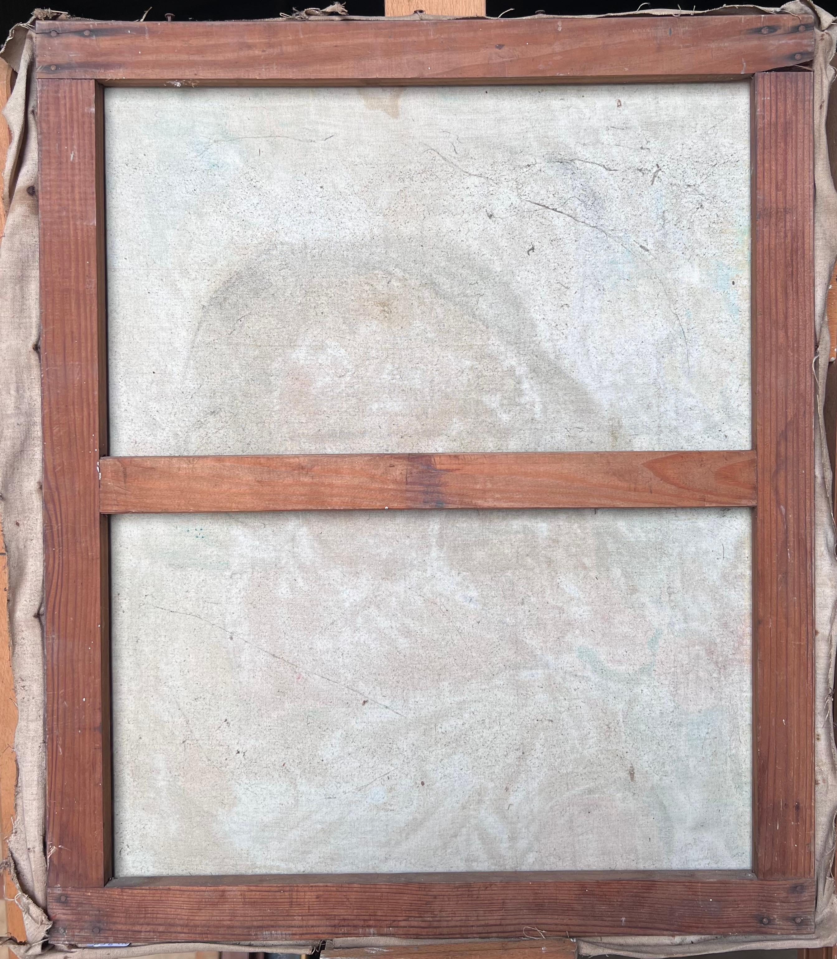 Dame blonde dans un jardin d'été Peinture impressionniste française du milieu du siècle en vente 3