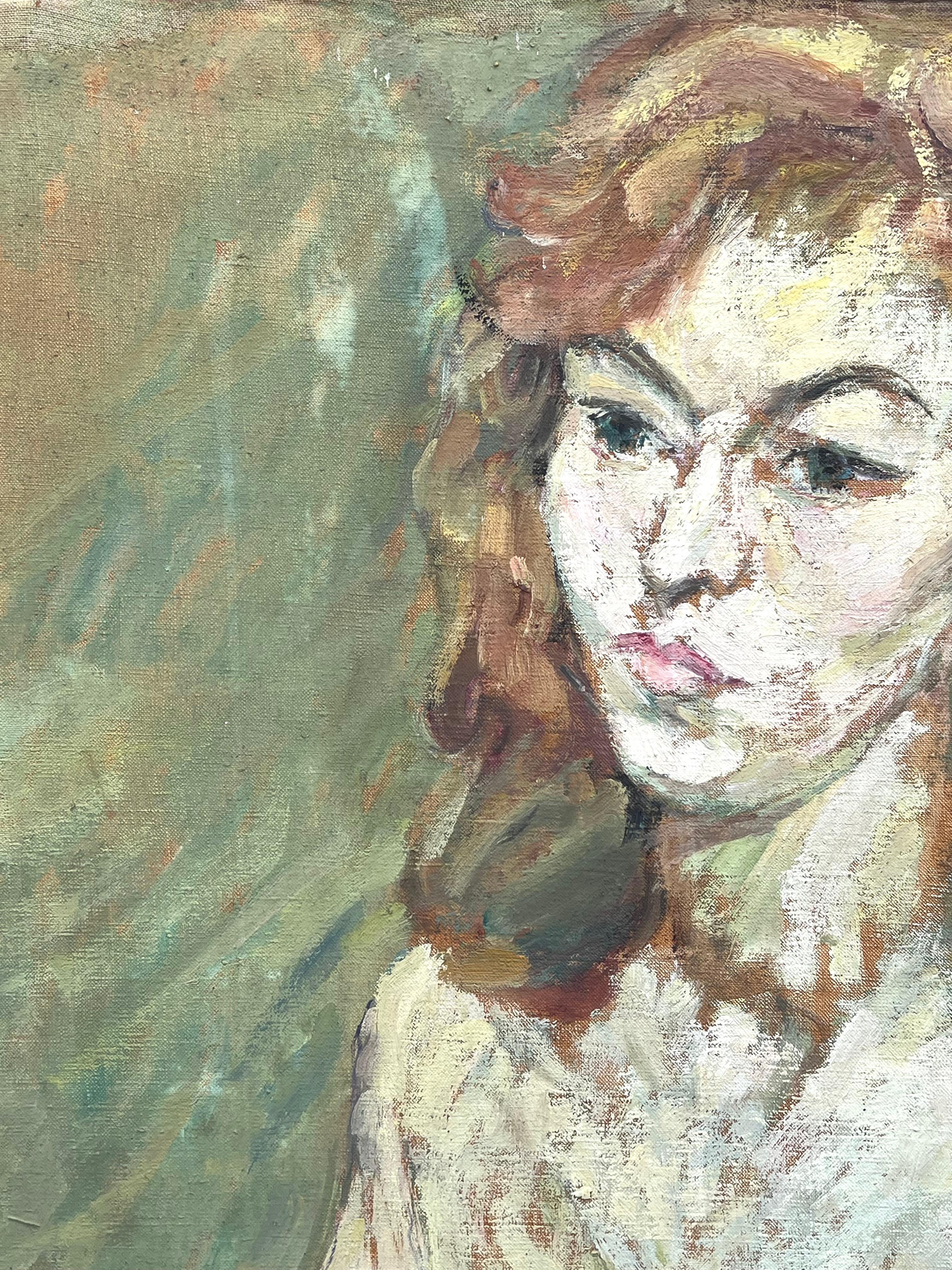 Nudo femminile biondo in un interno verde Pittura impressionista francese della metà del secolo scorso - Painting Postimpressionismo di Suzanne Dinkes