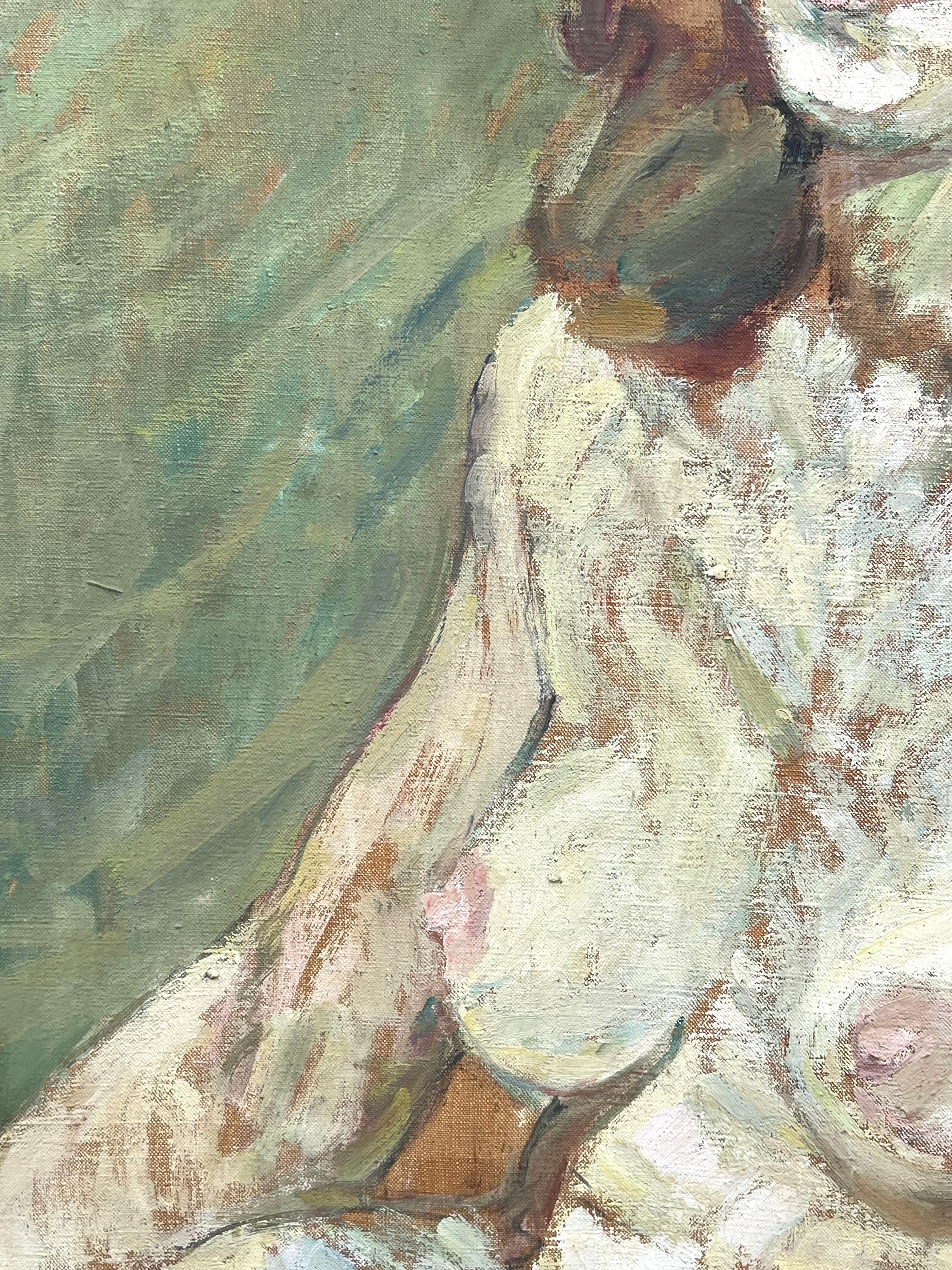 Nudo femminile biondo in un interno verde Pittura impressionista francese della metà del secolo scorso - Nude Painting Marrone di Suzanne Dinkes