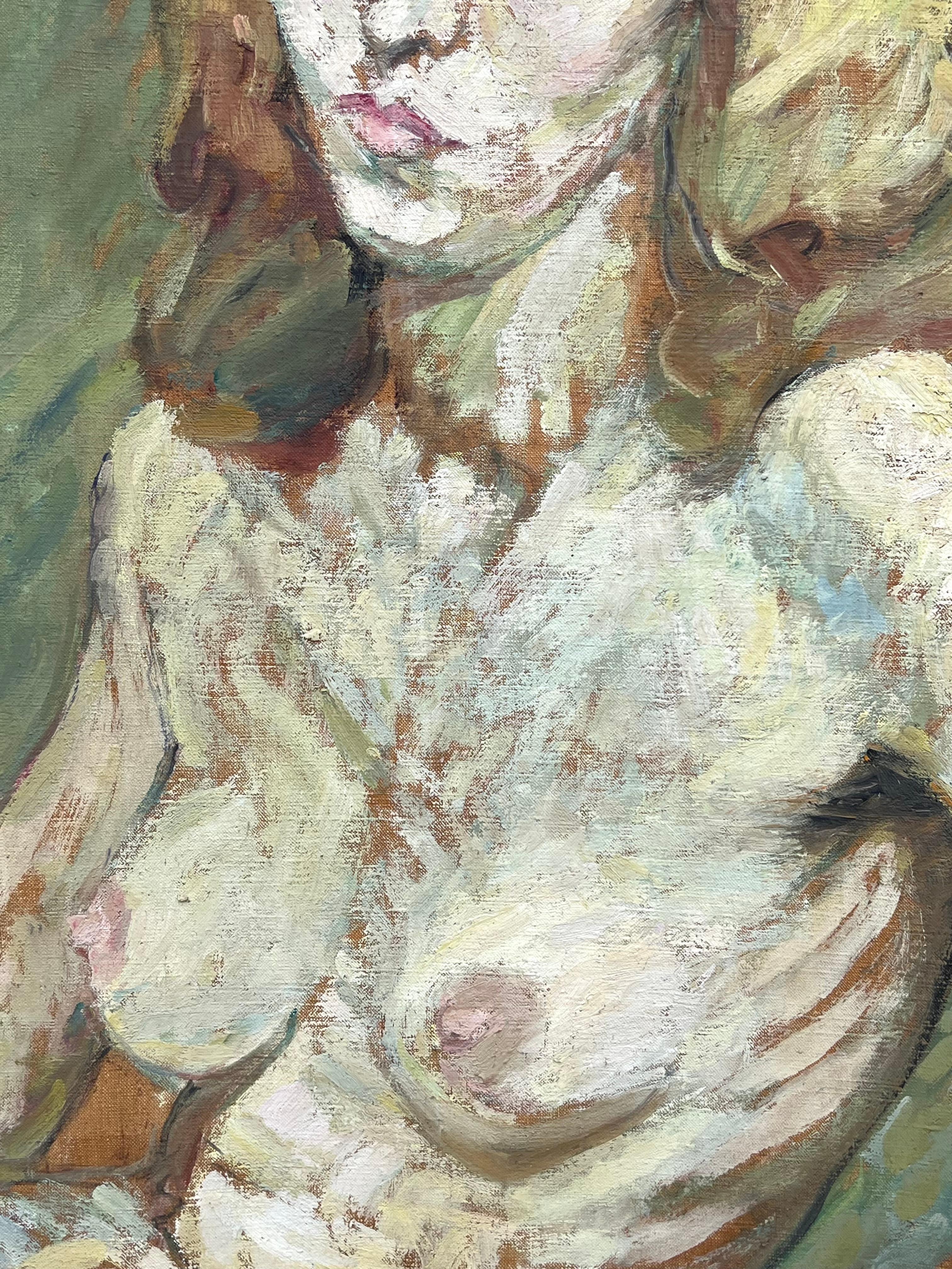 Nudo femminile biondo in un interno verde Pittura impressionista francese della metà del secolo scorso in vendita 1