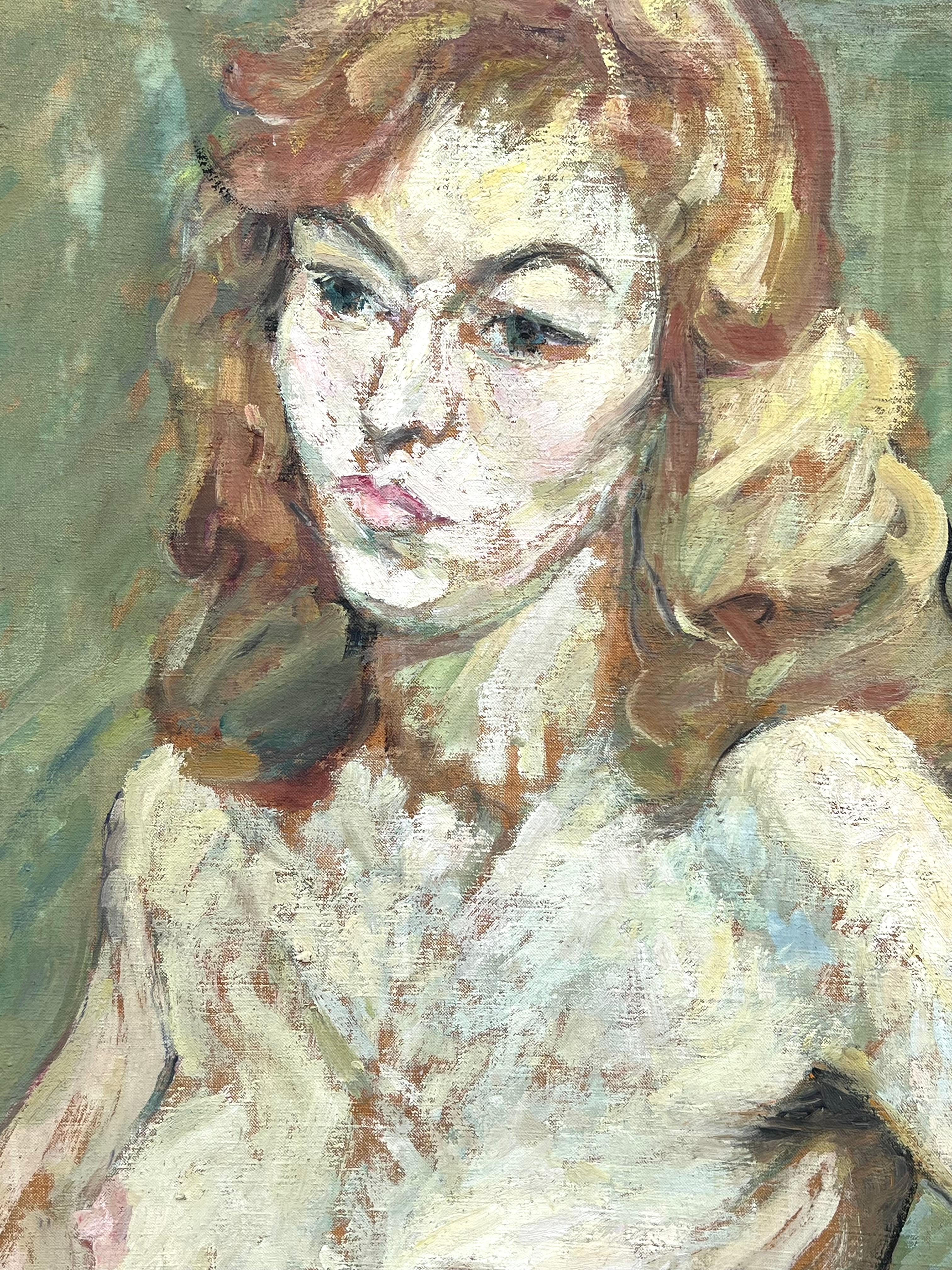 Nudo femminile biondo in un interno verde Pittura impressionista francese della metà del secolo scorso in vendita 2