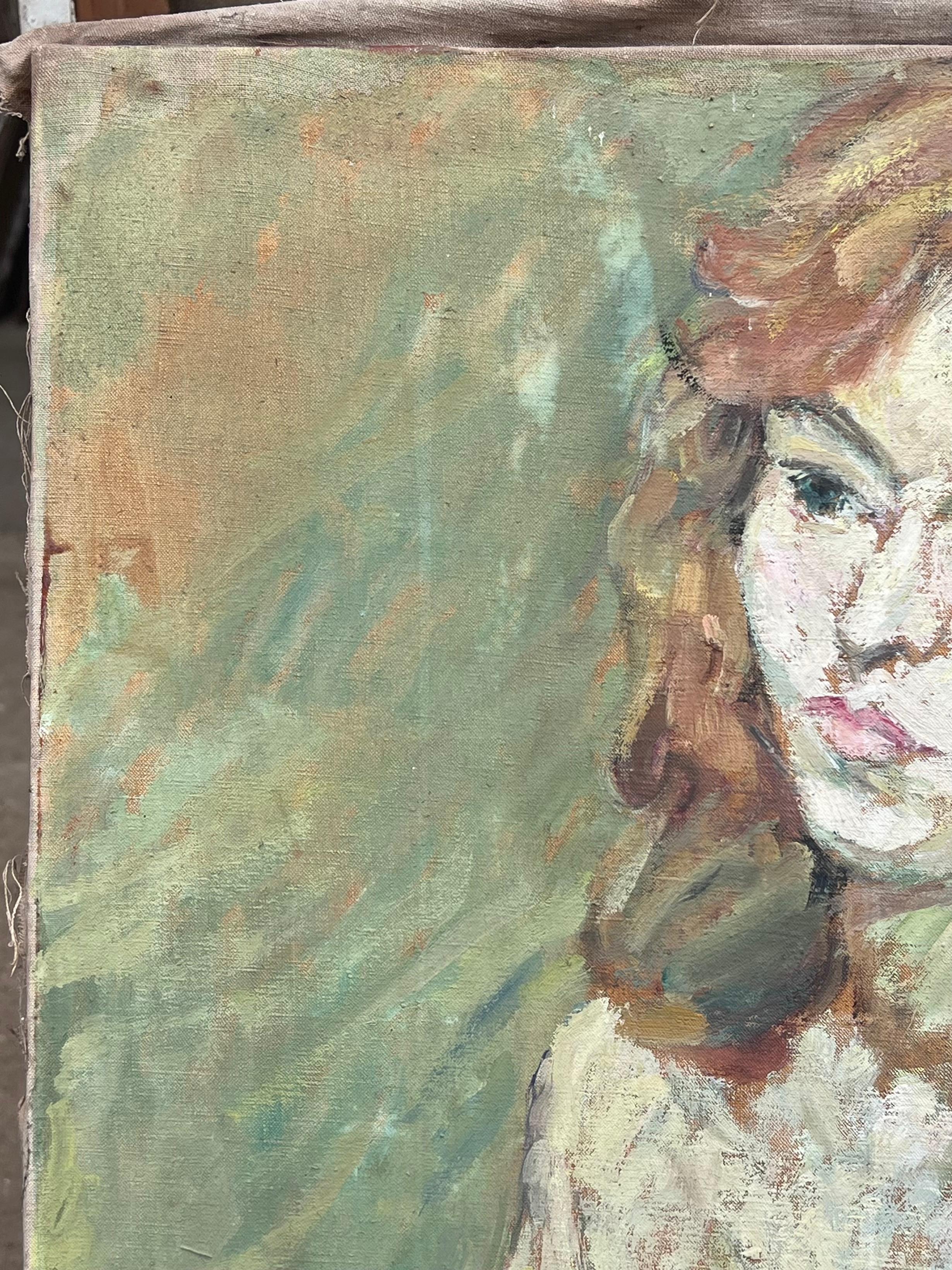 Nudo femminile biondo in un interno verde Pittura impressionista francese della metà del secolo scorso in vendita 3
