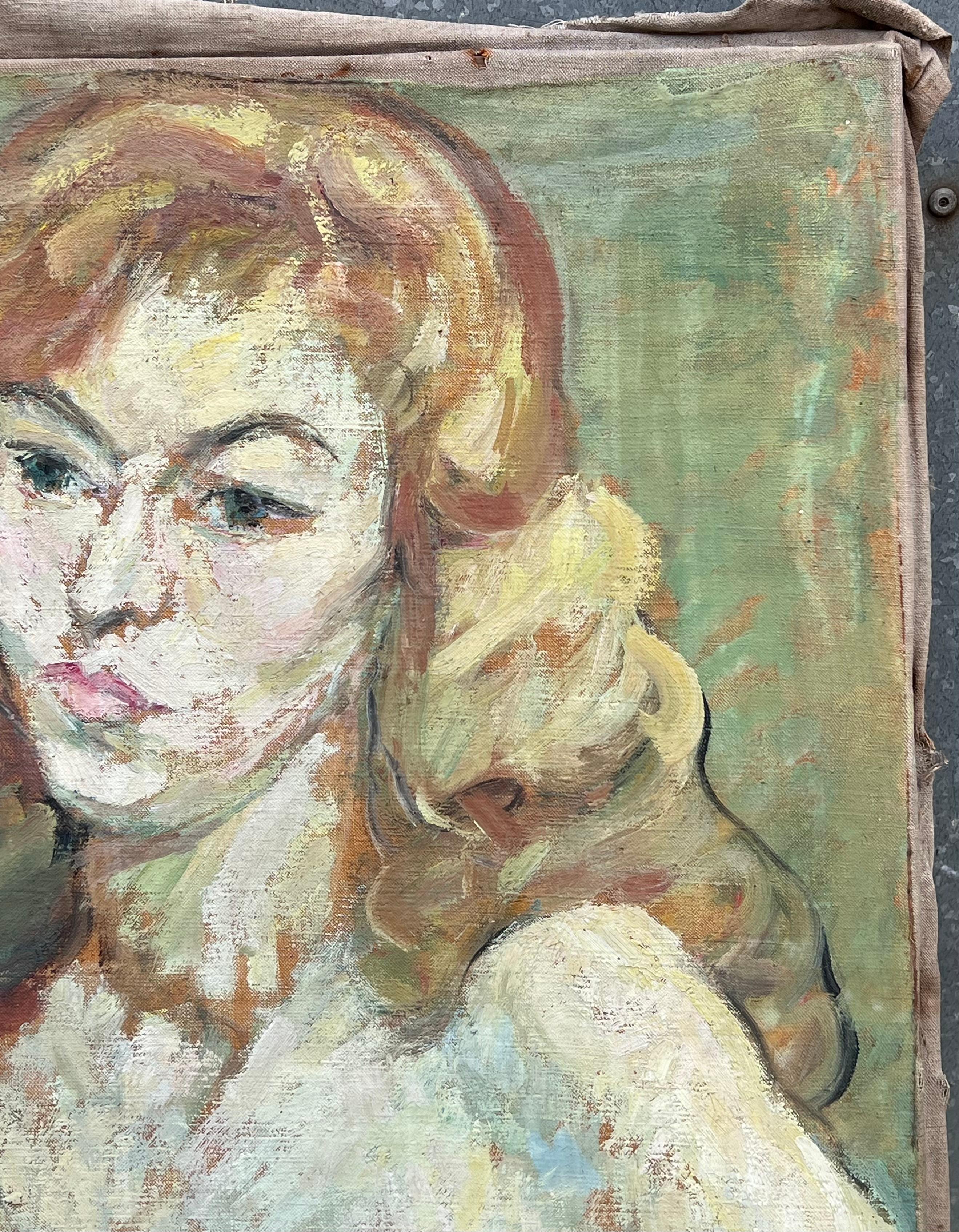 Nudo femminile biondo in un interno verde Pittura impressionista francese della metà del secolo scorso in vendita 4