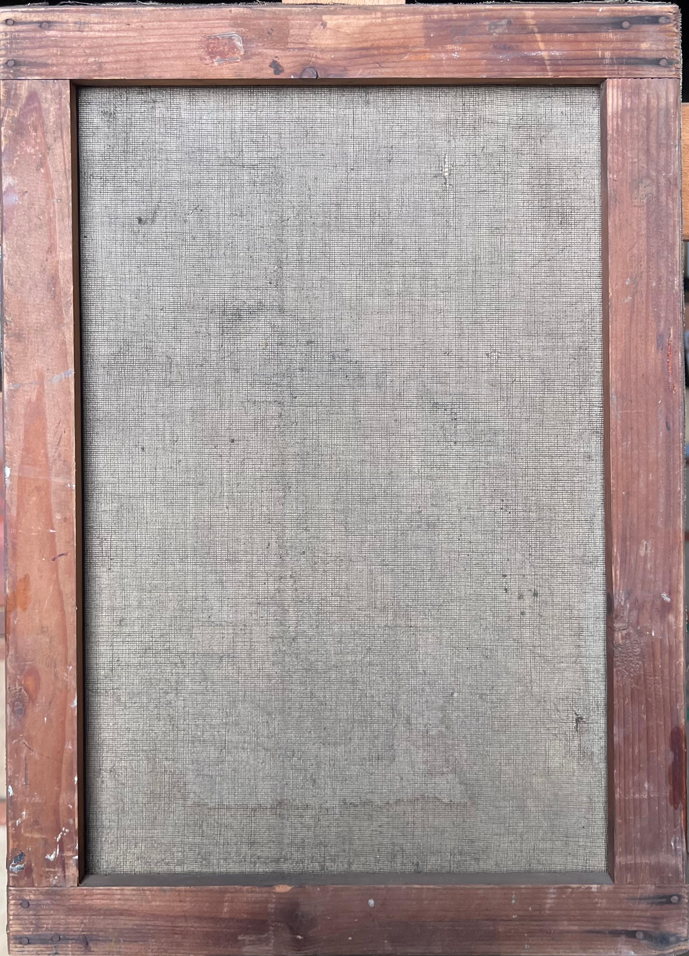 Cyclamen en pot orange dans un intérieur bleu Peinture française du milieu du siècle en vente 2