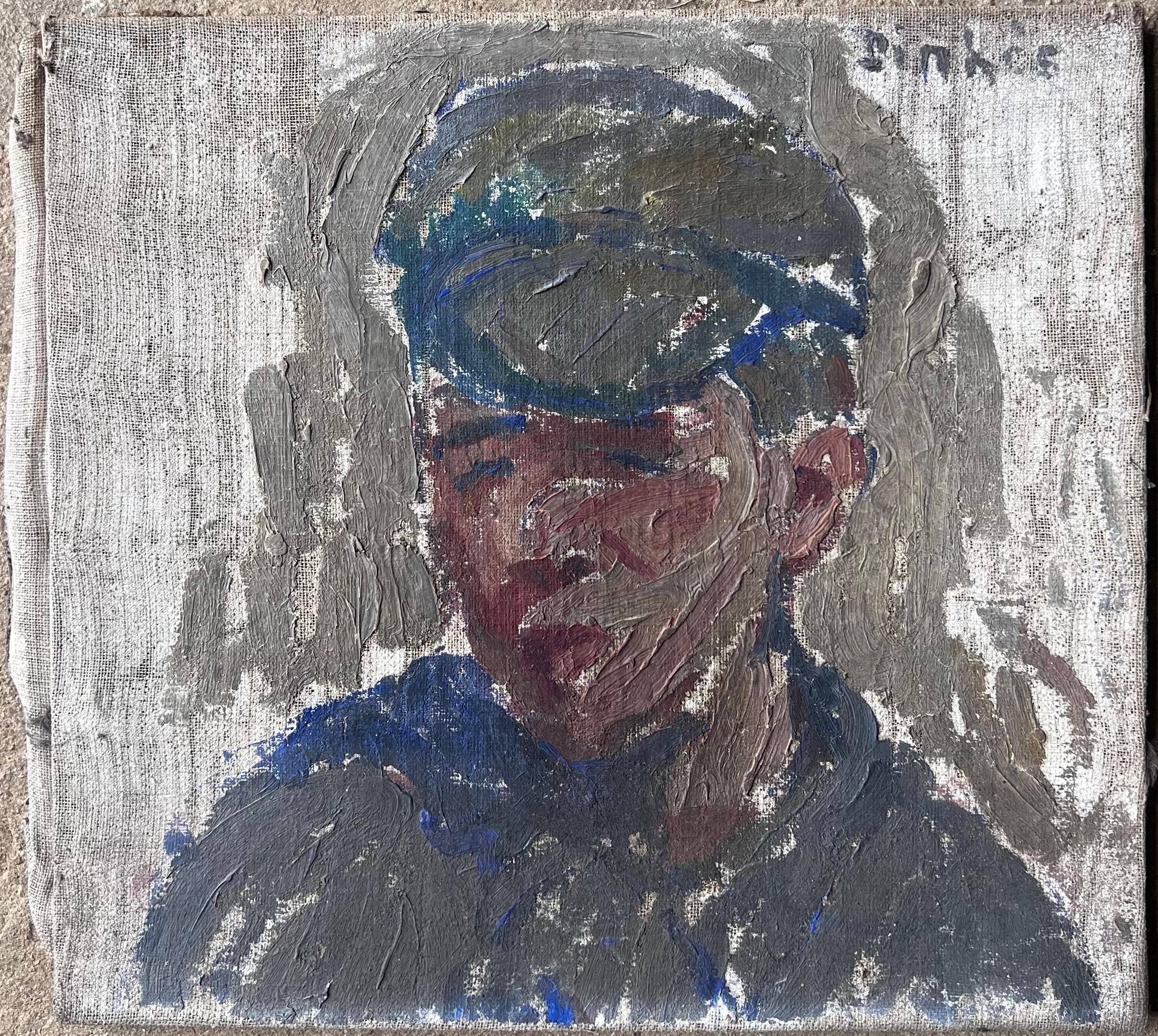 Dapper Young Male In Blue Cap Portrait Mid Century Französisch Impressionist Malerei – Painting von Suzanne Dinkes