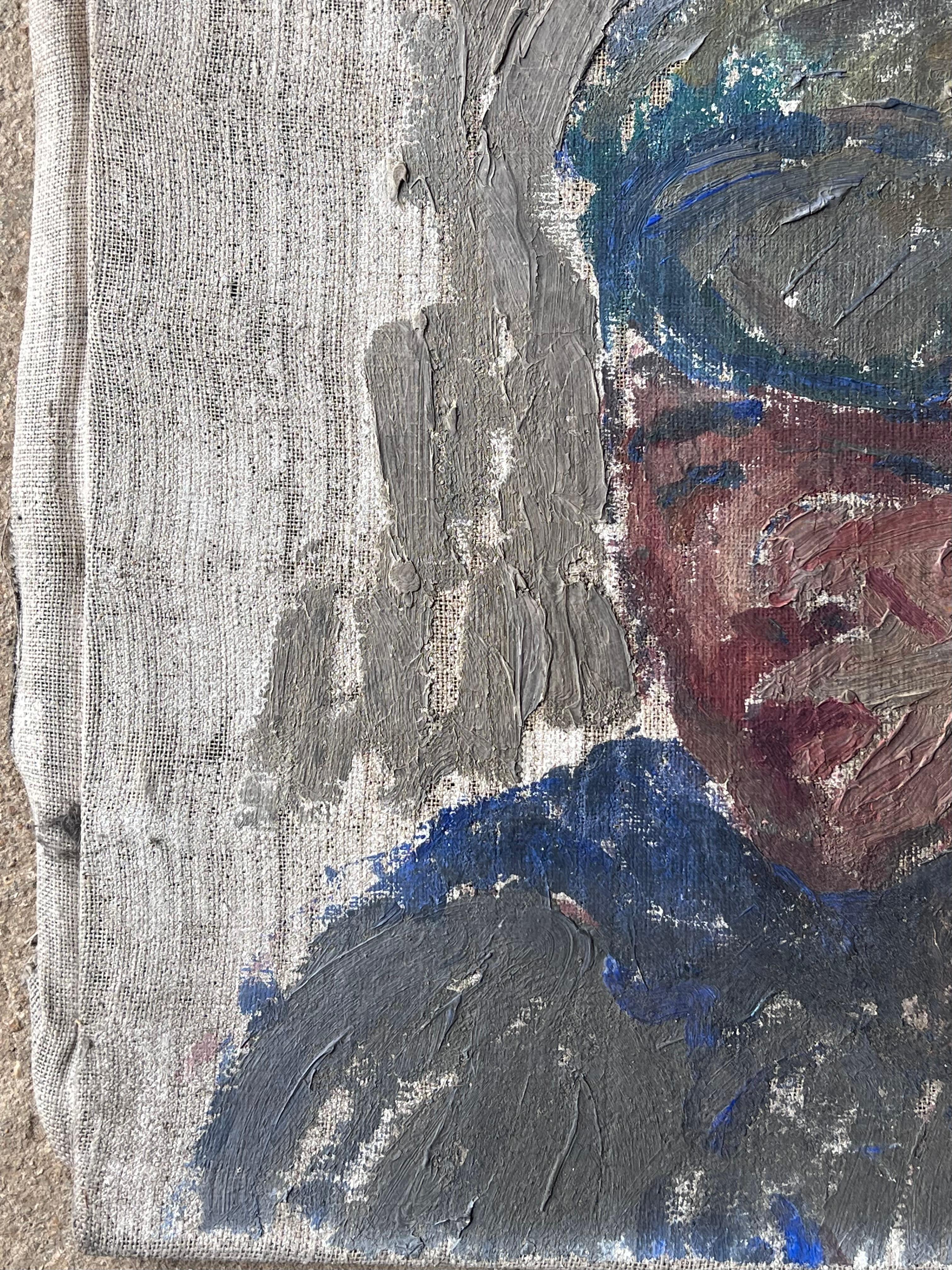 Dapper Young Male In Blue Cap Portrait Mid Century Französisch Impressionist Malerei im Angebot 1