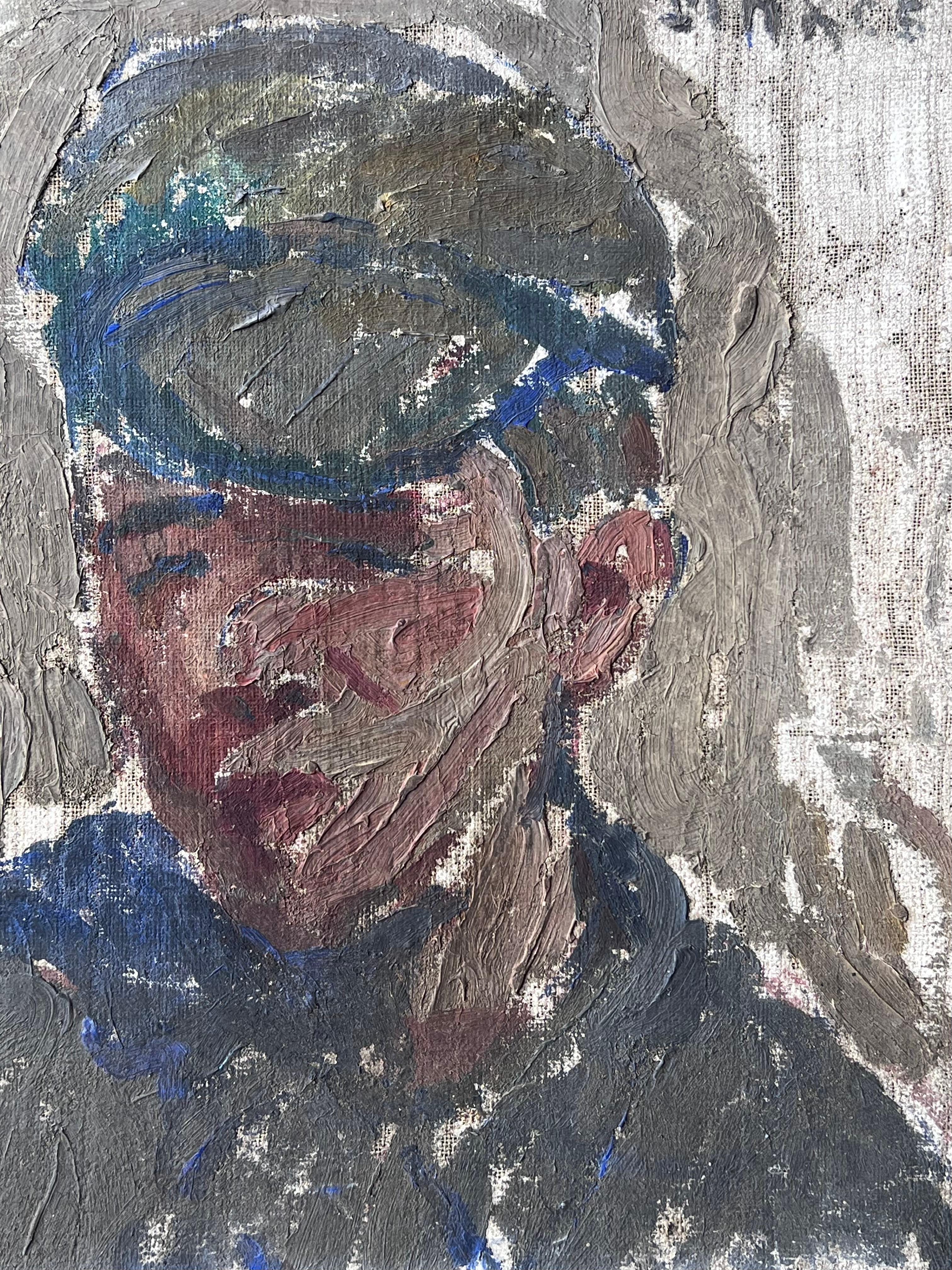 Dapper Young Male In Blue Cap Portrait Mid Century Französisch Impressionist Malerei im Angebot 2