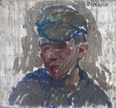 Dapper Young Male In Blue Cap Portrait Mid Century French Impressionist Painting