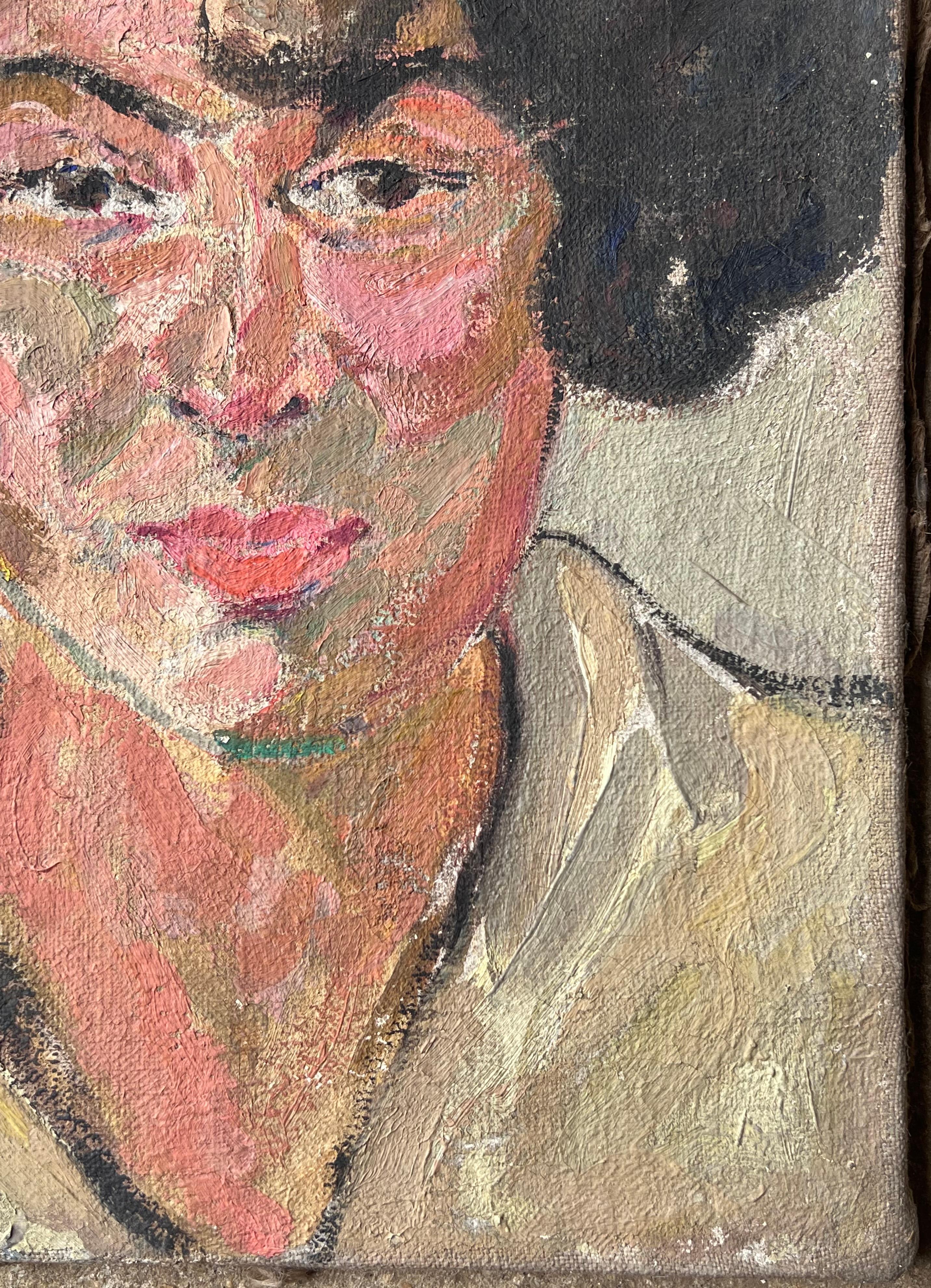 Dunkelhaarige Dame mit starken Gesichtszügen Französischer Impressionismus aus der Mitte des Jahrhunderts im Angebot 1