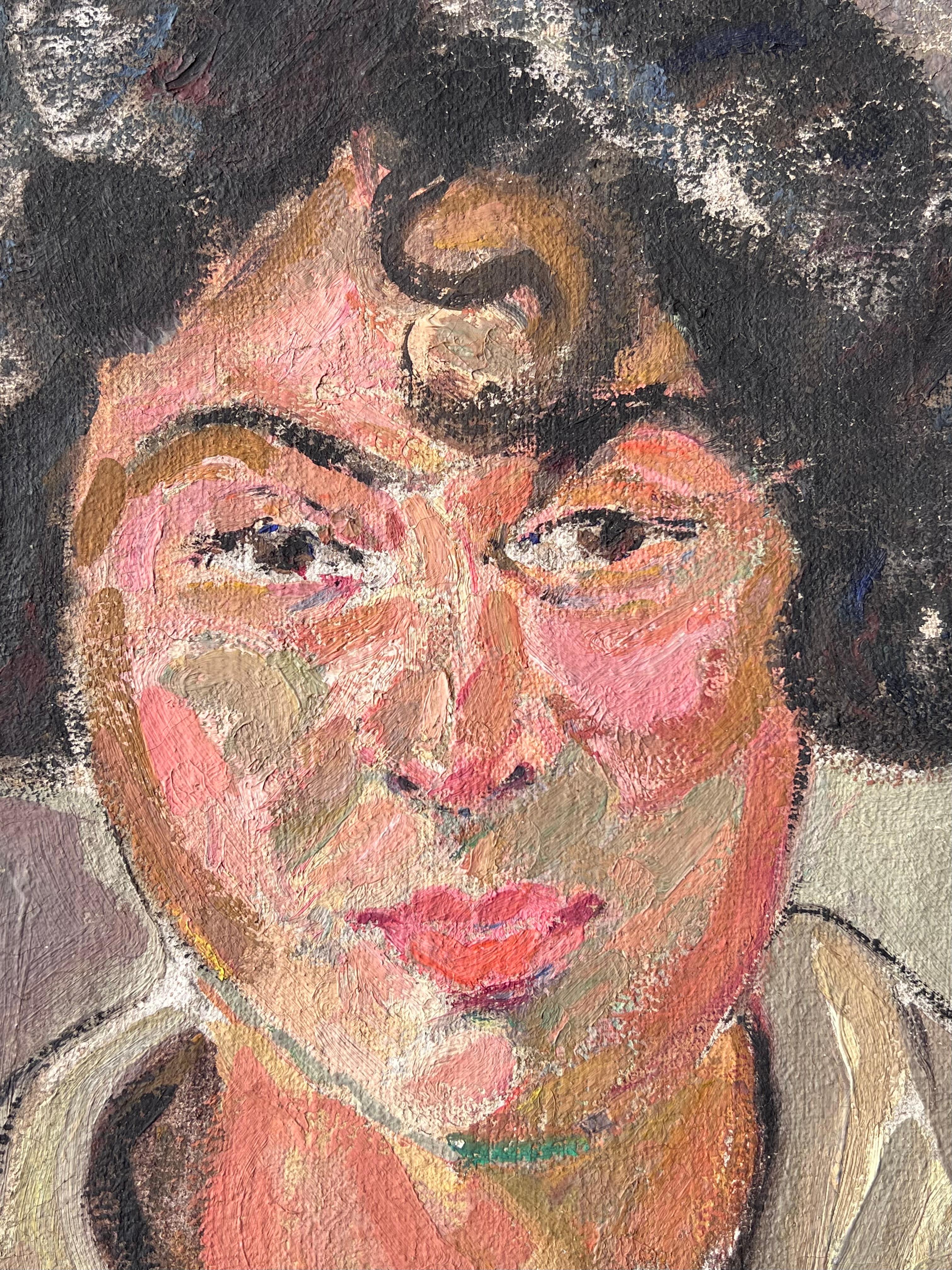 Dunkelhaarige Dame mit starken Gesichtszügen Französischer Impressionismus aus der Mitte des Jahrhunderts im Angebot 2