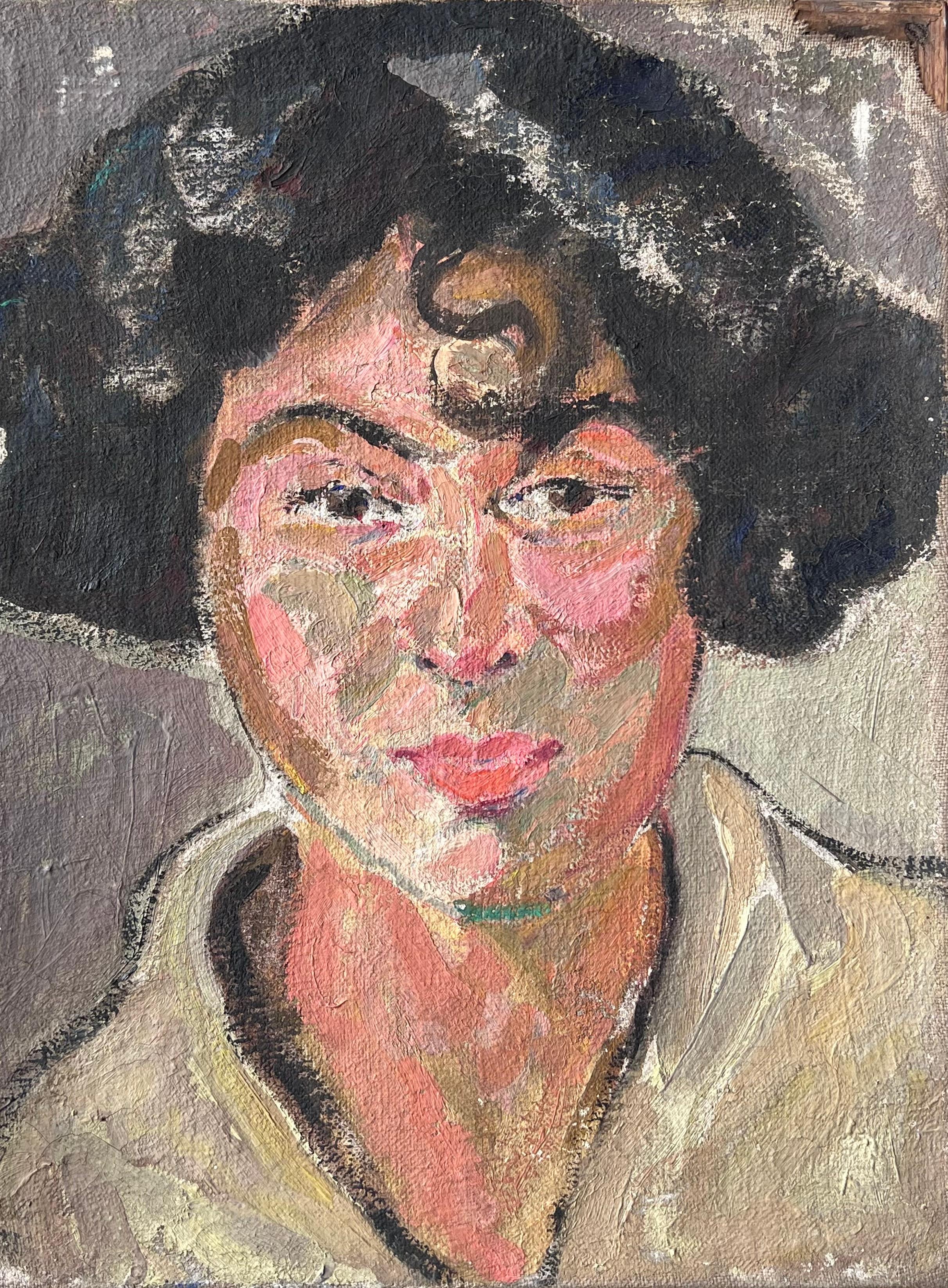 Dunkelhaarige Dame mit starken Gesichtszügen Französischer Impressionismus aus der Mitte des Jahrhunderts