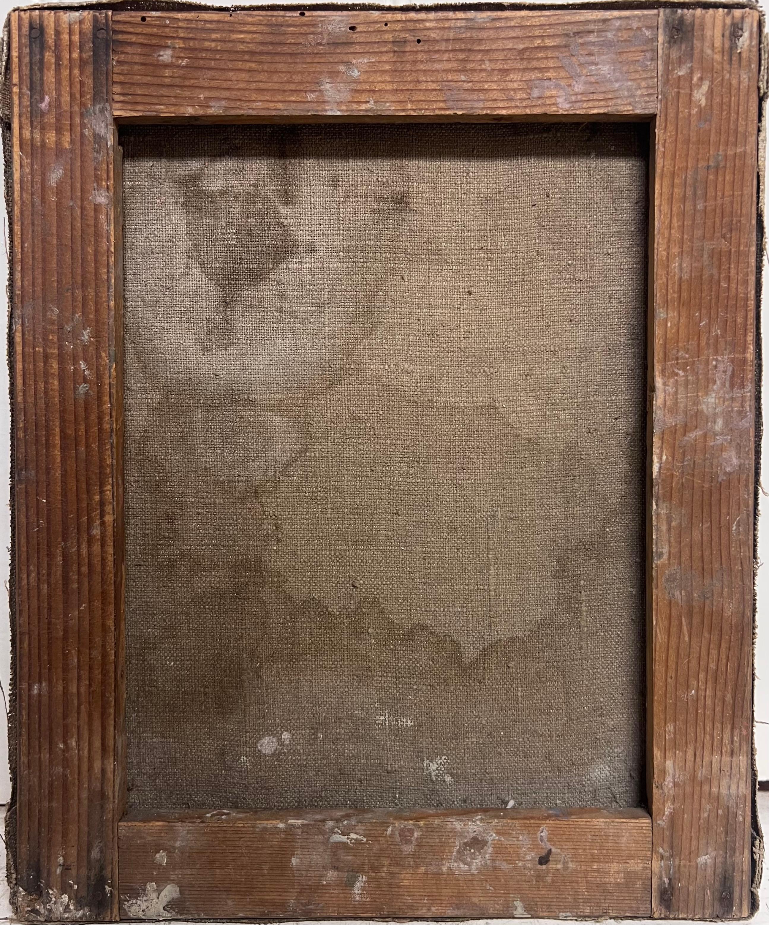 Peinture à l'huile française du milieu du siècle 1950 Fleurs dans un vase en verre en vente 2