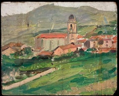Peinture à l'huile impressionniste française du milieu du siècle, maisons de village provençales