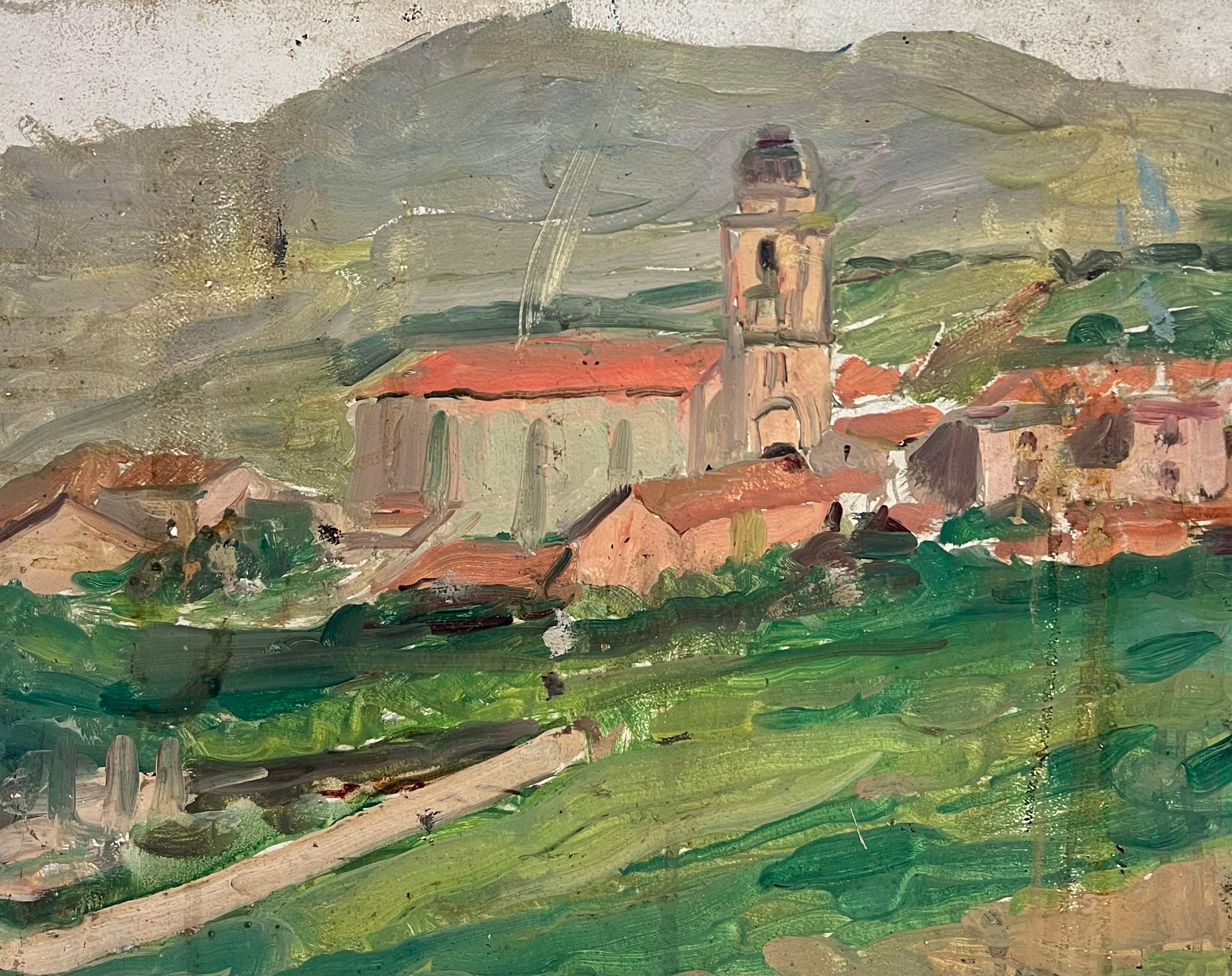 French Mid Century French Impressionist Oil Painting Provencal Village Houses