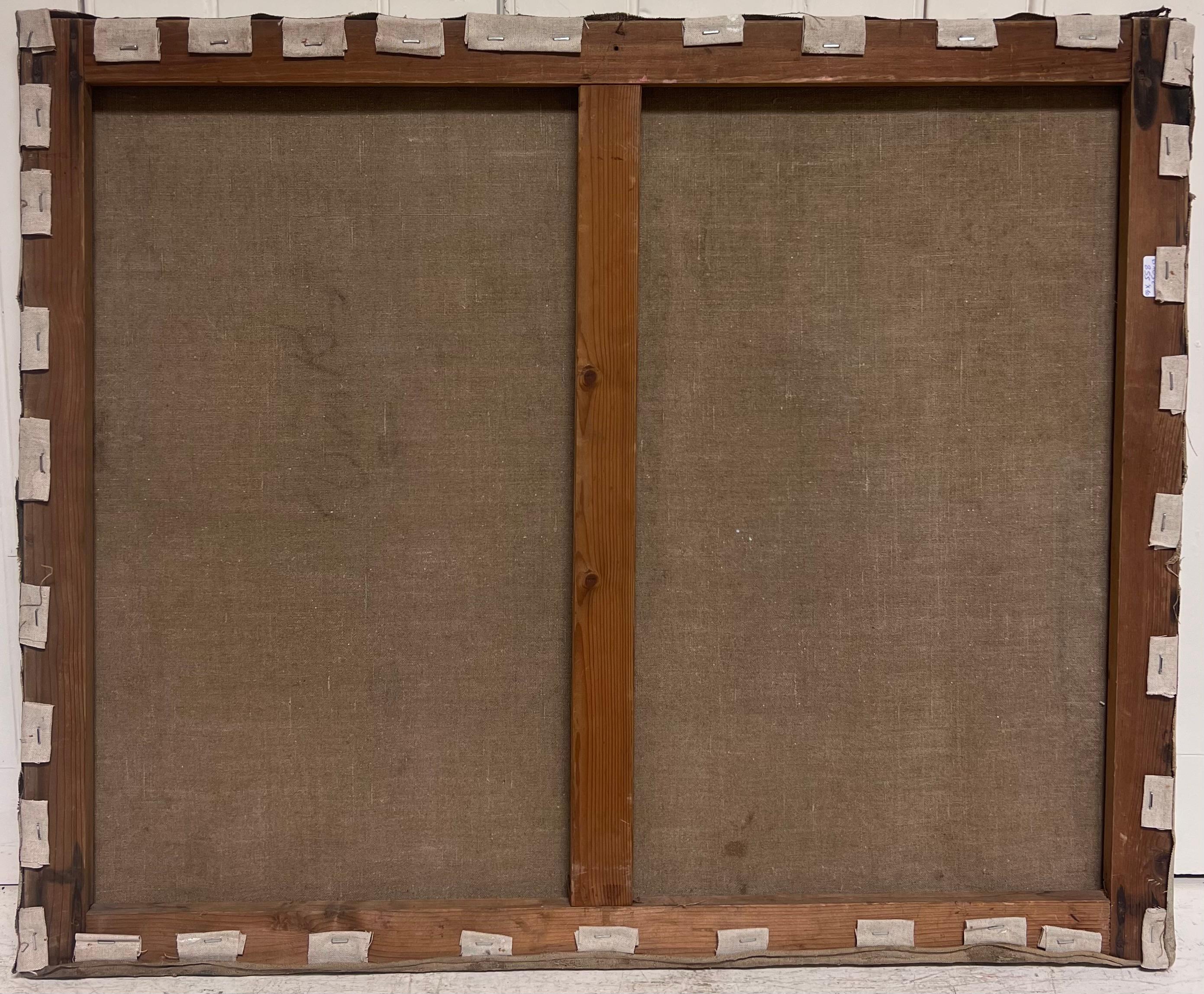 Grande peinture à l'huile française du milieu du siècle - Femme nue allongée sur la berge d'une rivière en vente 6