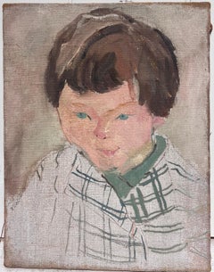 French Mid Century Oil Painting 1950's Portrait of Child