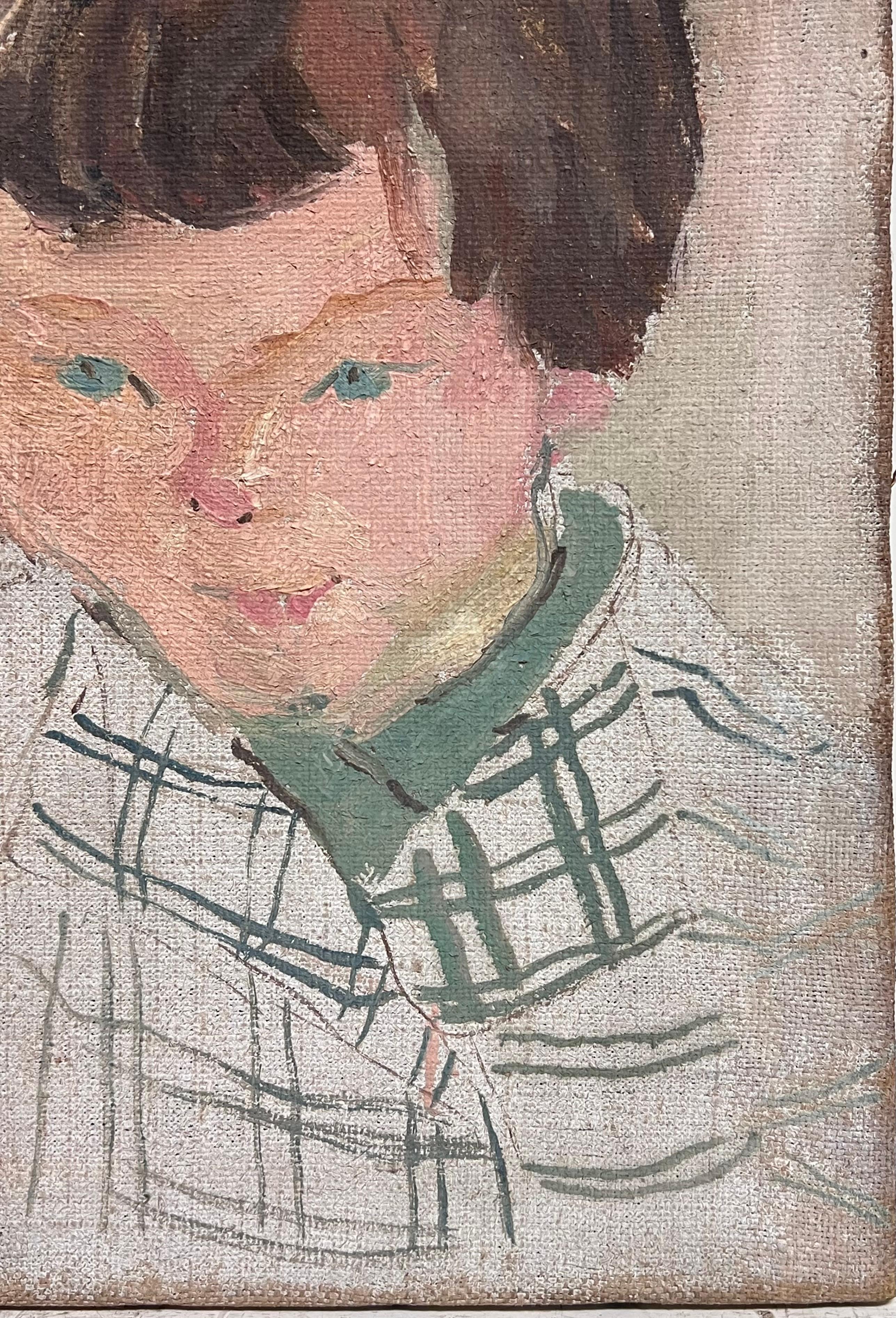 Französisch Mid Century Ölgemälde 1950er Jahre Porträt des Kindes im Angebot 1