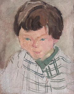 French Mid Century Oil Painting 1950's Portrait of Child
