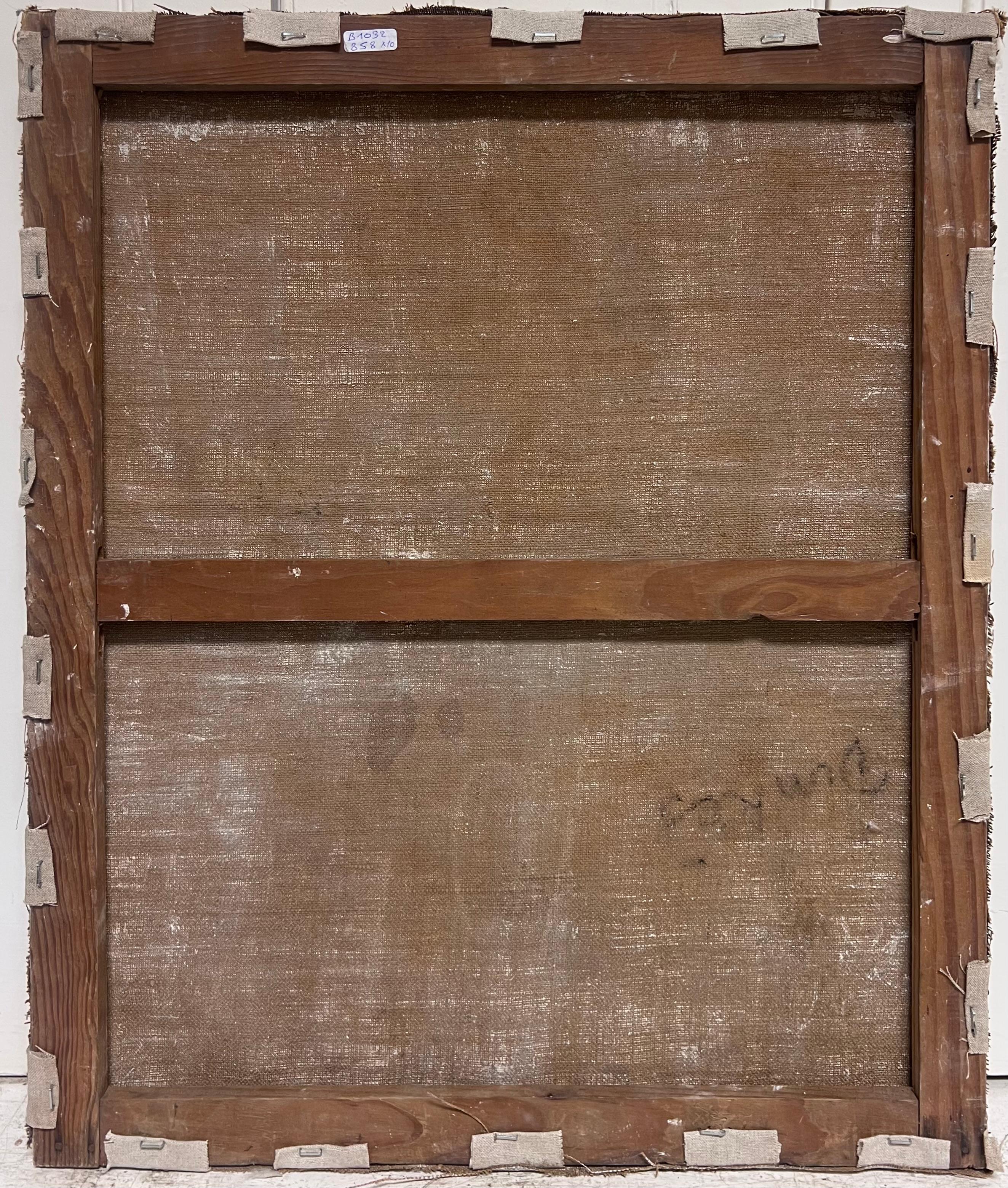 Peinture à l'huile française du milieu du siècle, portrait d'une femme nue aux longs cheveux noirs en vente 2