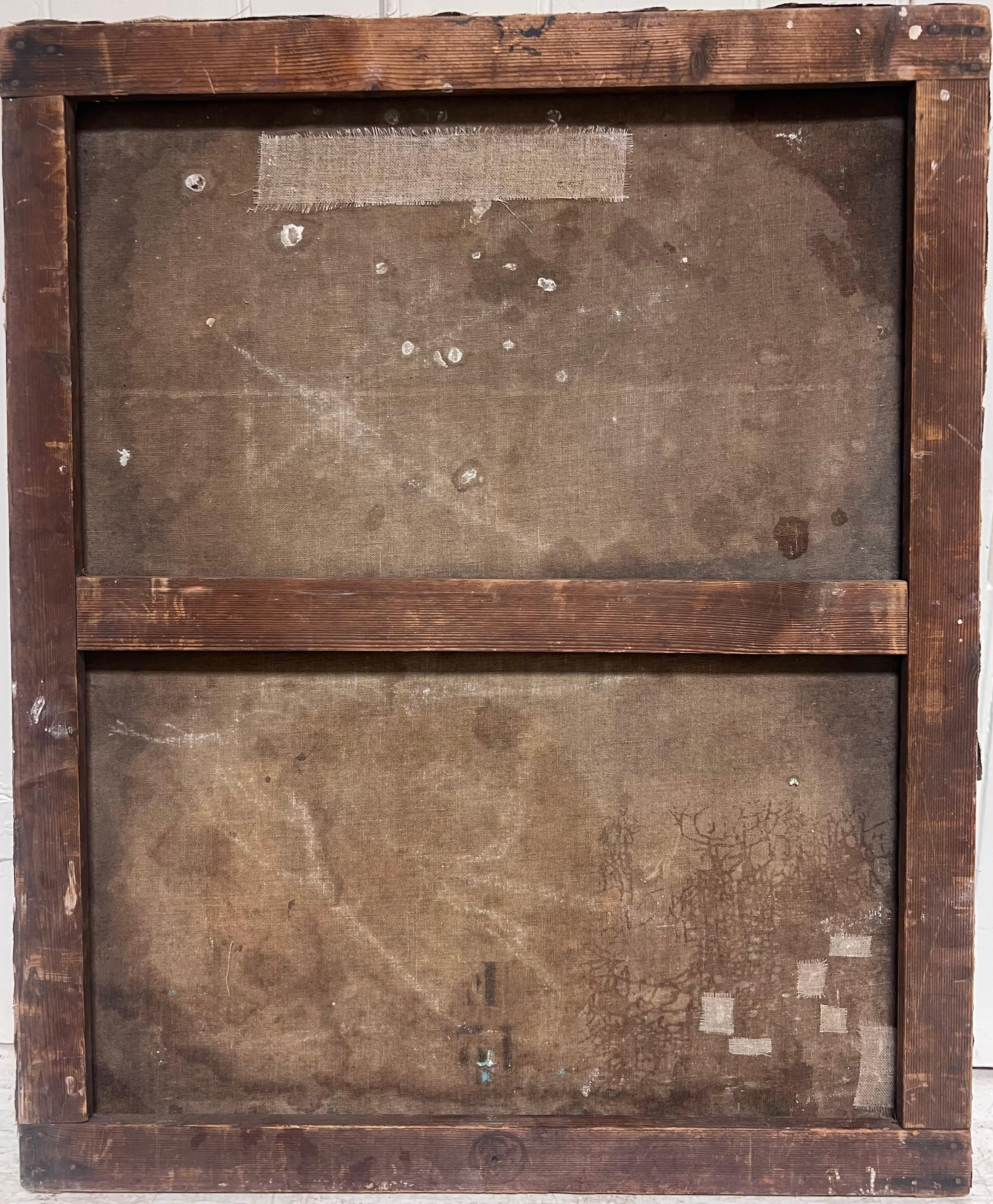 Französisch Mitte des Jahrhunderts Ölgemälde Post Impressionist Porträt der Frau blaue Bluse im Angebot 5