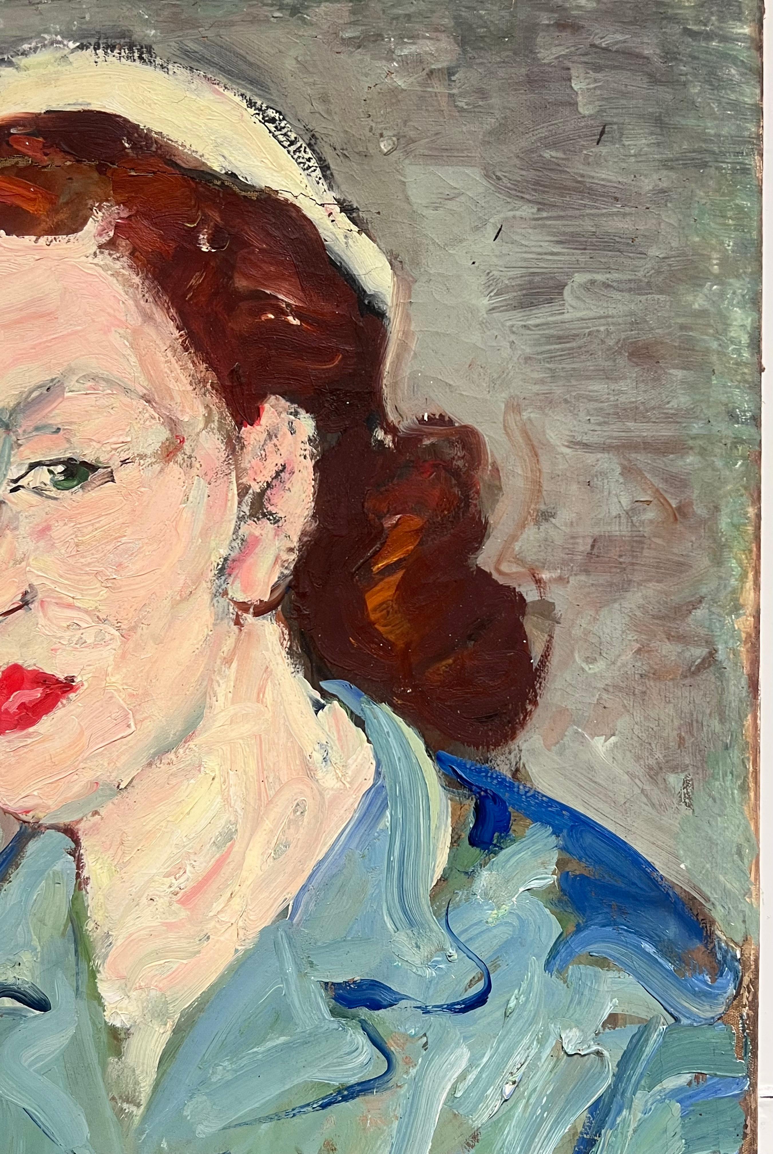 Porträt einer Frau in Blau
Künstler/Schule: Suzanne Dinkés (Französisch, 1895 - 1984)
Medium: Öl auf Leinwand, ungerahmt
Größe: 24 x 20 Zoll
Provenienz: Privatsammlung, Frankreich
Zustand: Das Gemälde ist insgesamt in sehr gutem und gesundem Zustand