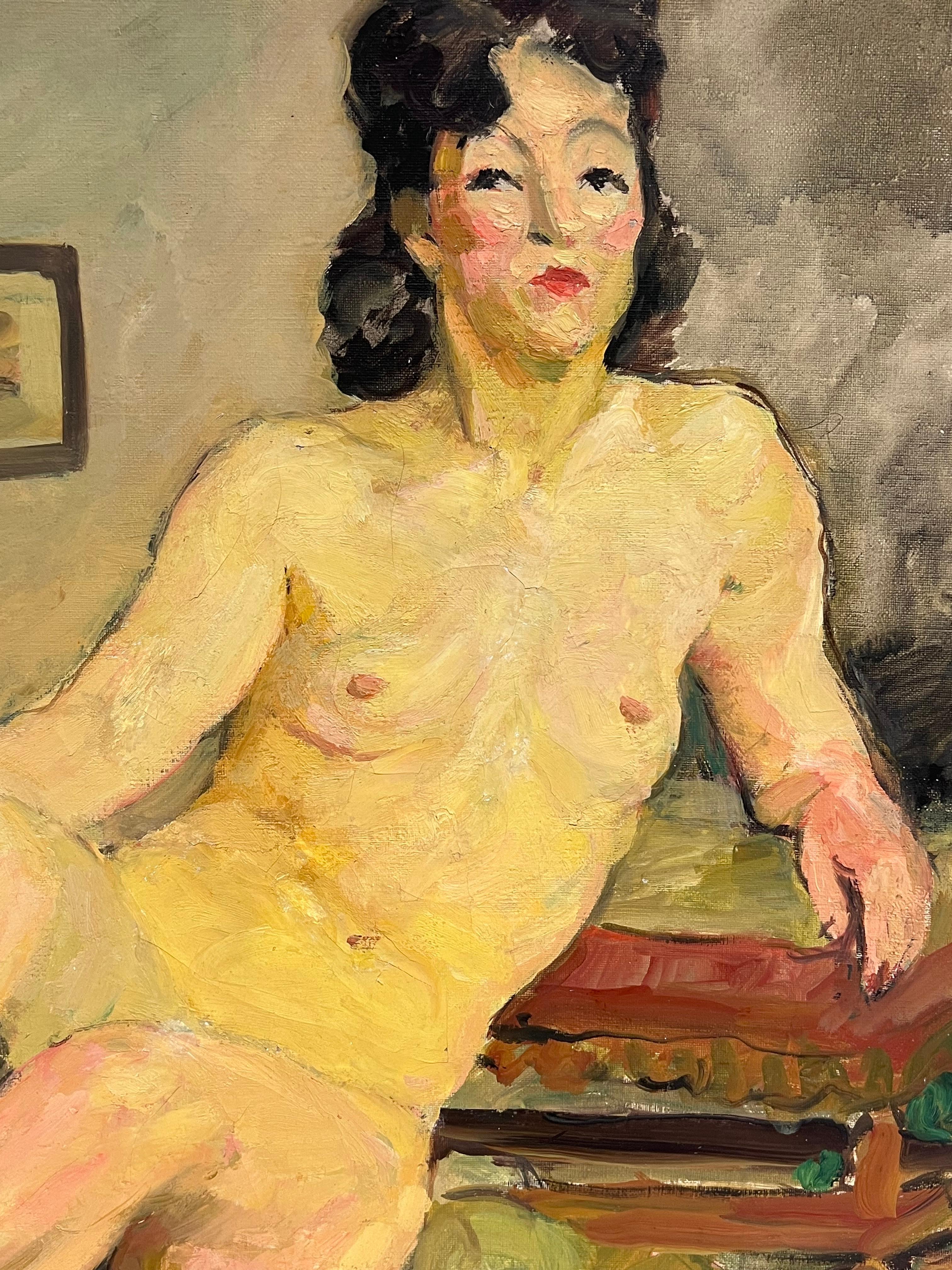 Le modèle Artistics
par : Suzanne Dinkés (française, 1895 - 1984)
Médium : huile sur toile, non encadrée
Taille : 24 x 29 pouces
Provenance : collection privée, France
Condit : Le tableau est dans un état général très bon et sain. 
 