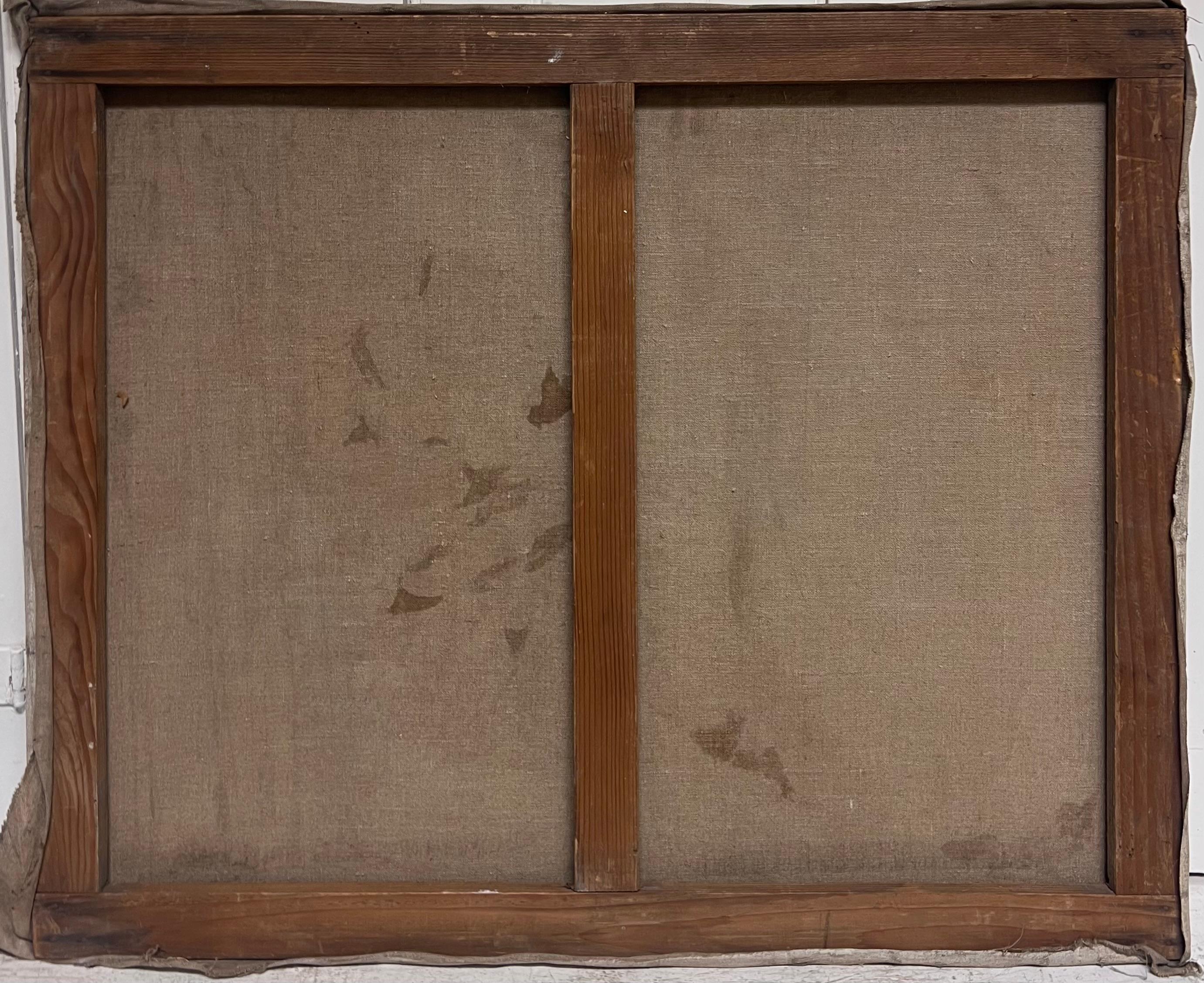 Peinture à l'huile française du milieu du siècle Le Modèle Notique de l'Artistics Femme Nue à l'intérieur en vente 4