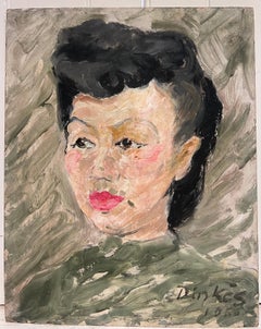 French Mid Century Painting Signed Oil Painting Portrait of a Woman