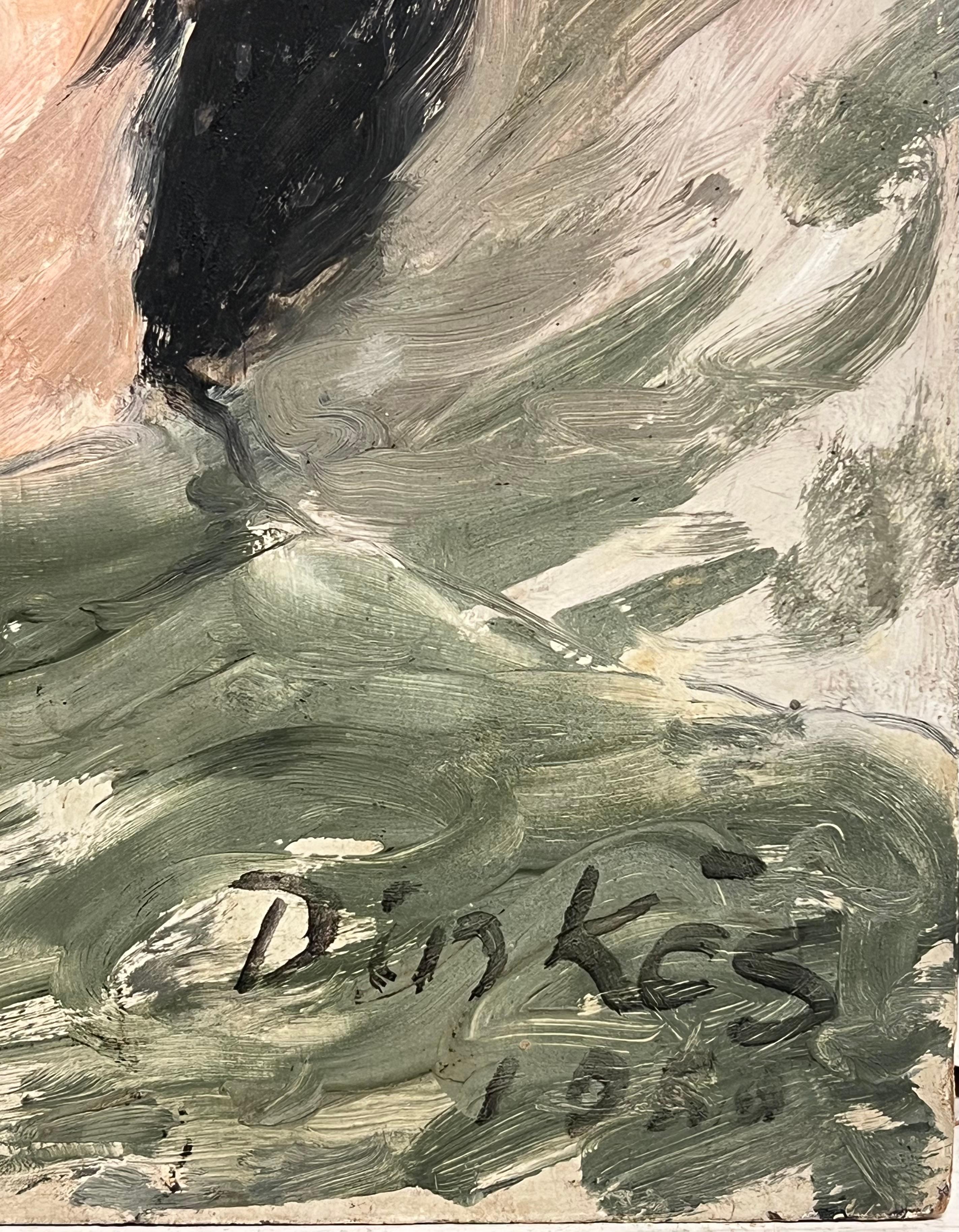 Porträt einer Frau
Künstler/Schule: Suzanne Dinkés (Französisch, 1895 - 1984)
Medium: signiertes Öl auf Karton, ungerahmt
von 1950
Größe: 16 x 13 Zoll
Provenienz: Privatsammlung, Frankreich
Zustand: Das Gemälde ist in einem insgesamt sehr guten und