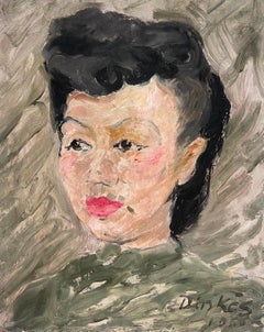 French Mid Century Painting Signed Oil Painting Portrait of a Woman