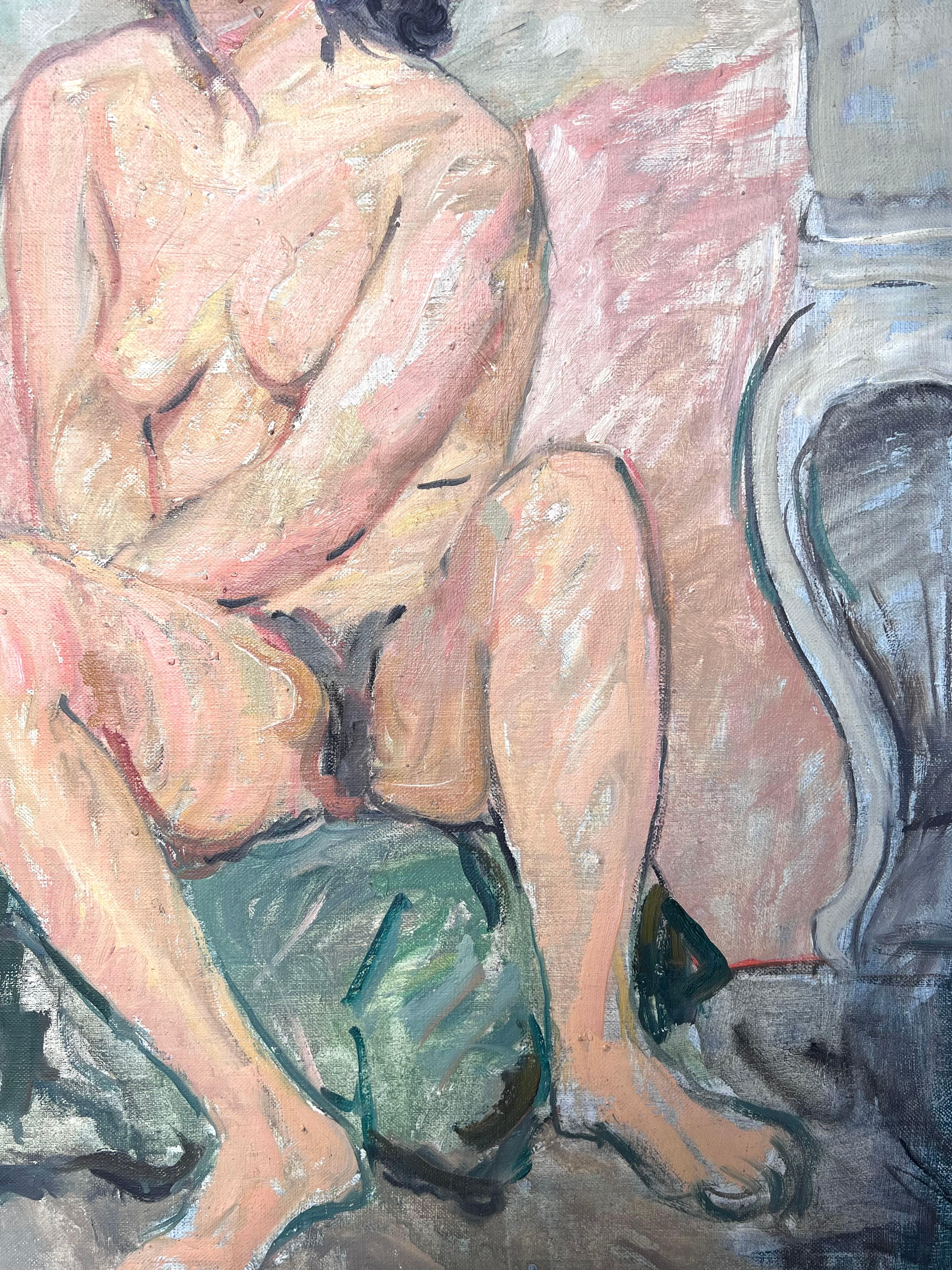 Étude de nu féminin posé sur un étal Peinture française du milieu du siècle - Post-impressionnisme Painting par Suzanne Dinkes