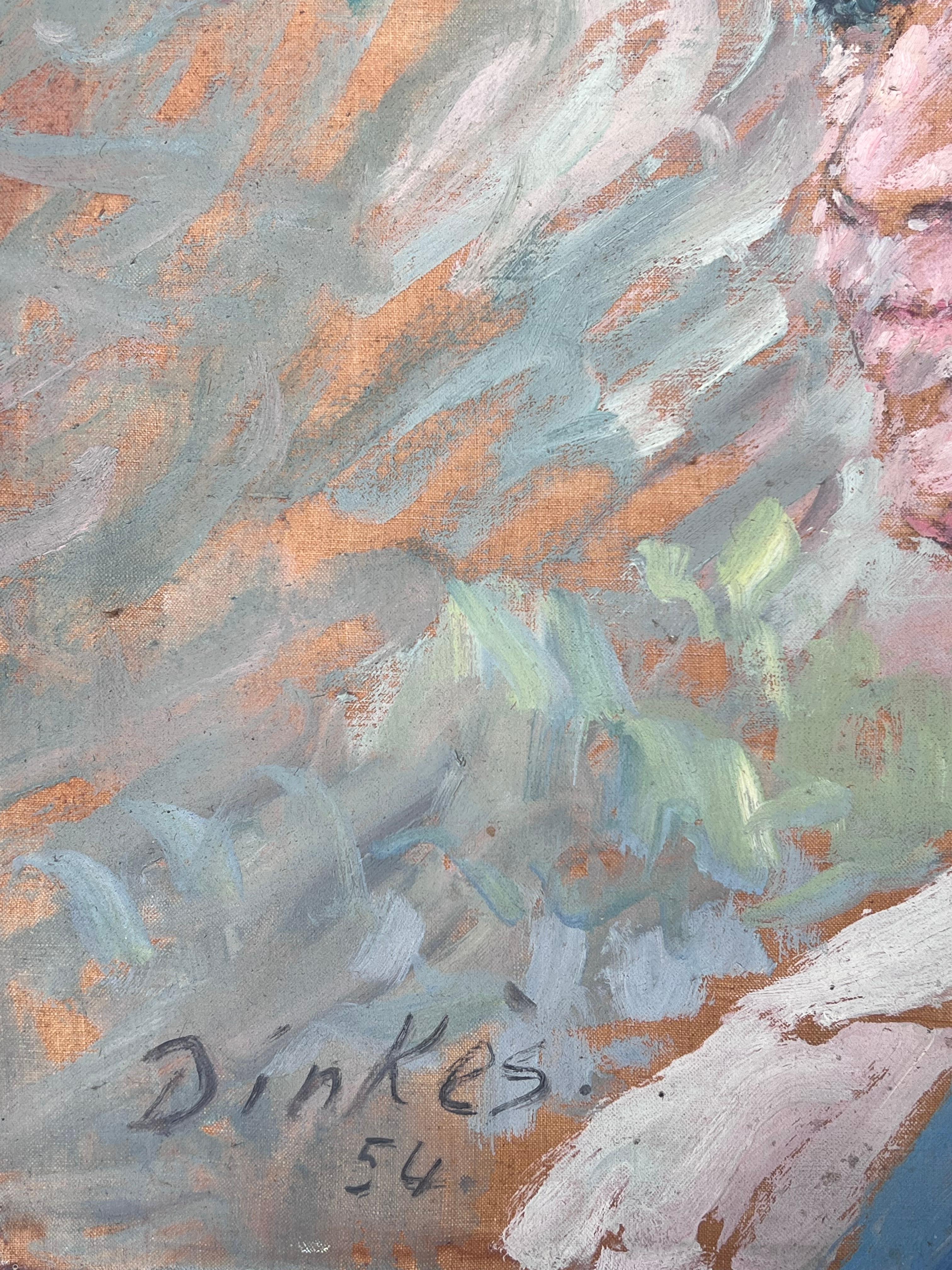 Caballero de pelo gris con corbata azul Pintura impresionista francesa de mediados de siglo en venta 2