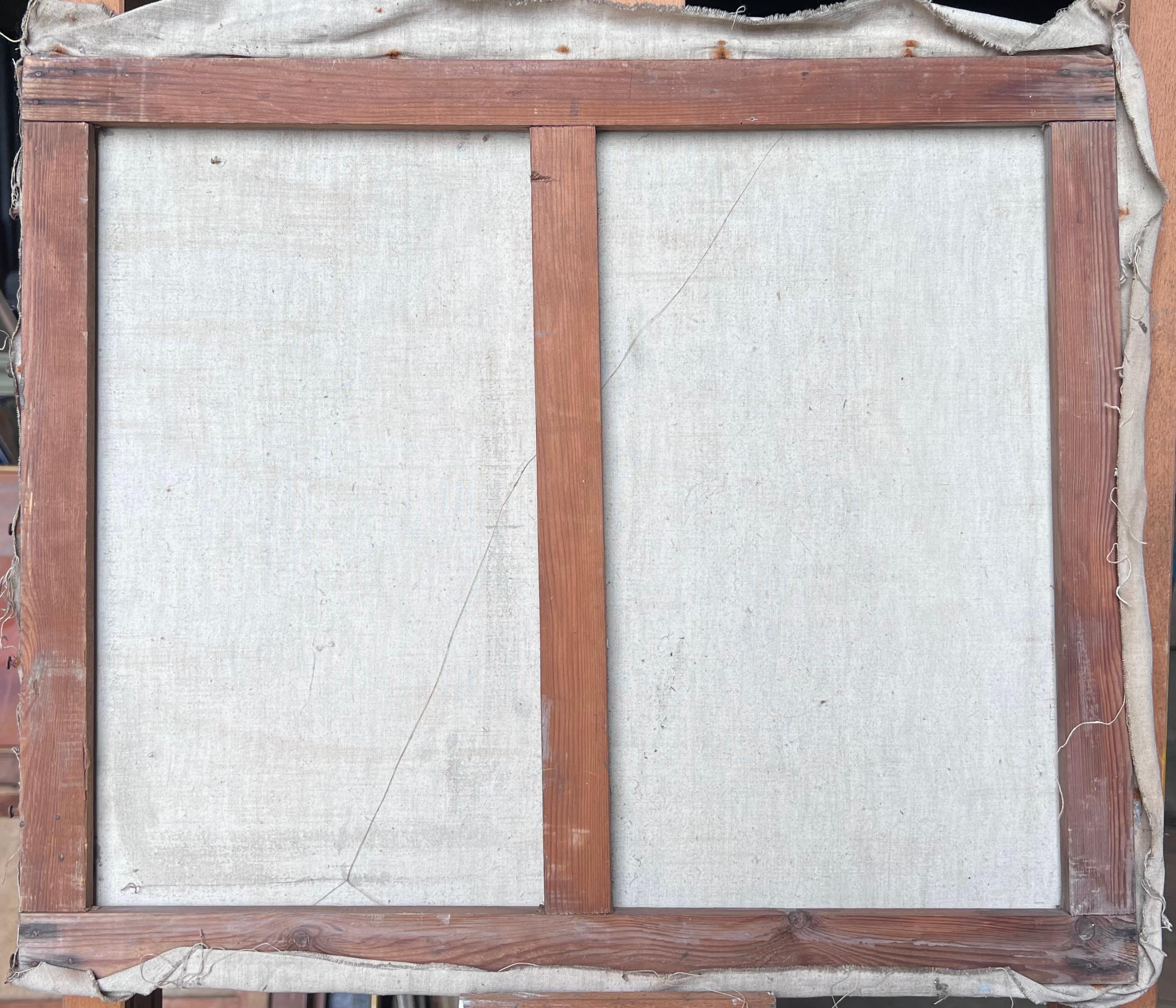 Caballero de pelo gris con corbata azul Pintura impresionista francesa de mediados de siglo en venta 4