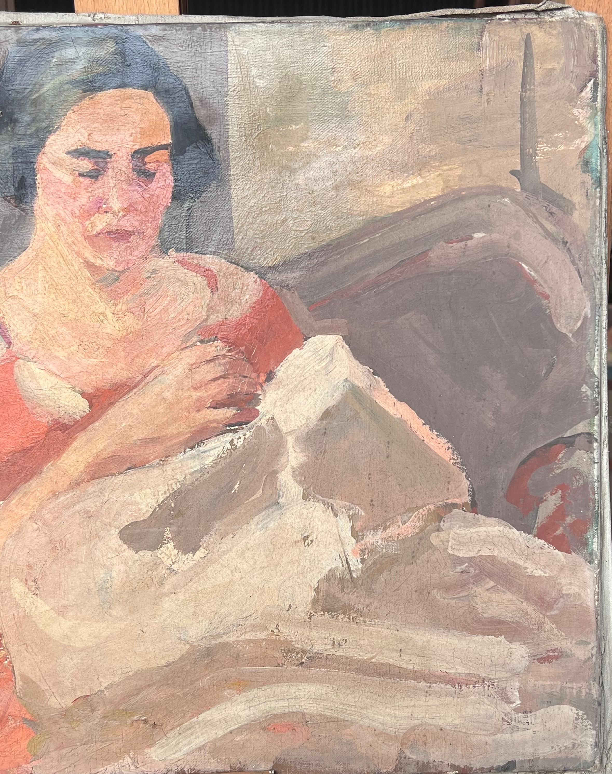 Künstler/Schule: Suzanne Dinkés (Französisch, 1895 - 1984)
Medium: Öl auf Leinwand, ungerahmt
Größe: 18 x 22 Zoll
Provenienz: Privatsammlung, Frankreich
Zustand: Das Gemälde ist in einem insgesamt sehr guten und soliden Zustand.
 