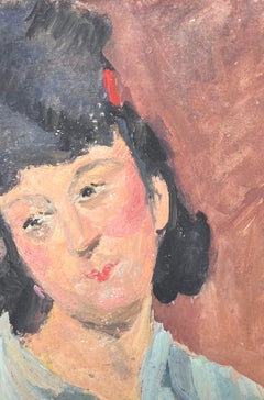 Mid Century French Impressionist Oil Head & Shoulders Portrait Vintage Woman