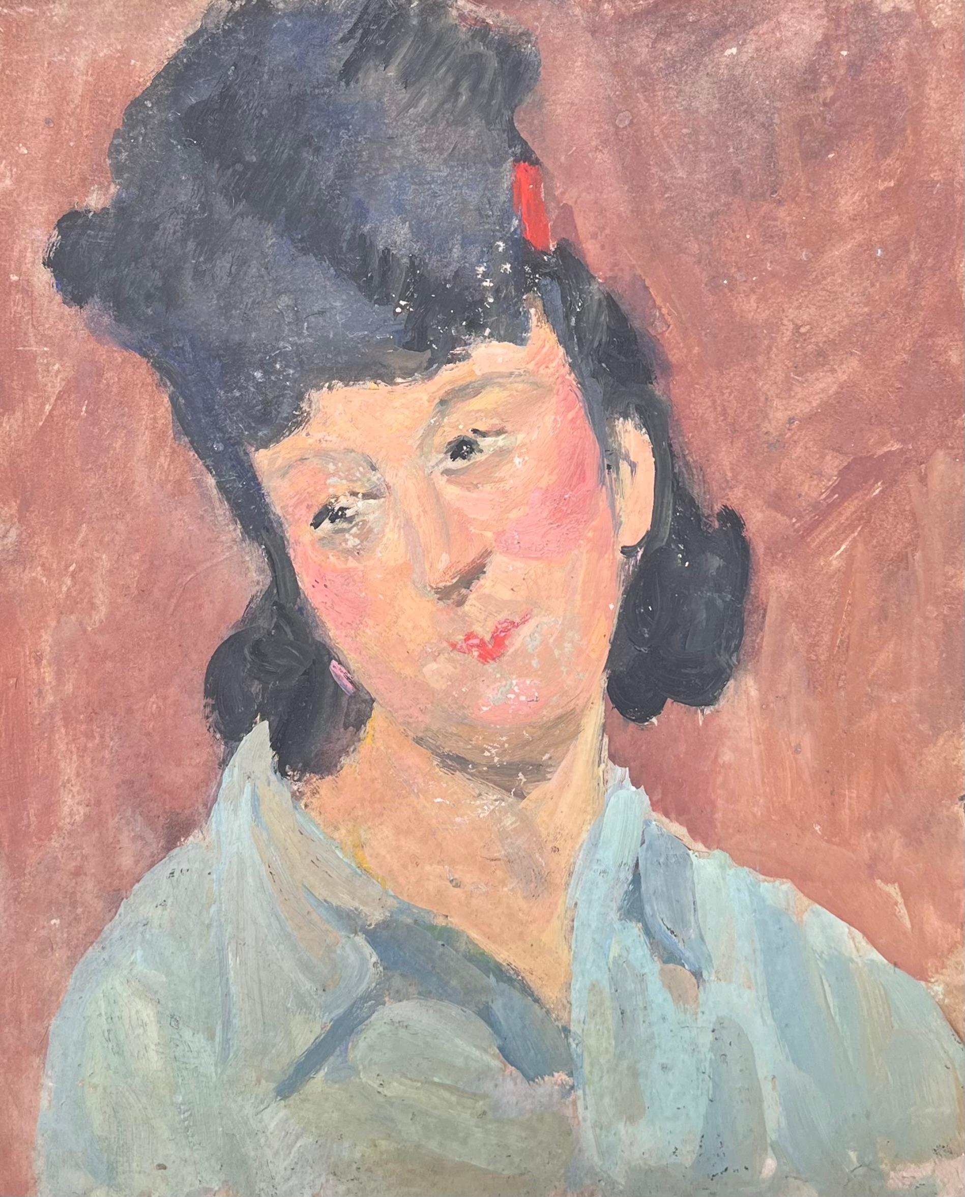 Mid Century French Impressionist Oil Head & Shoulders Portrait Vintage Woman