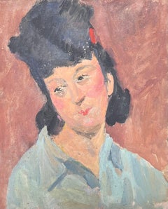 Mid Century French Impressionist Oil Head & Shoulders Portrait Vintage Woman