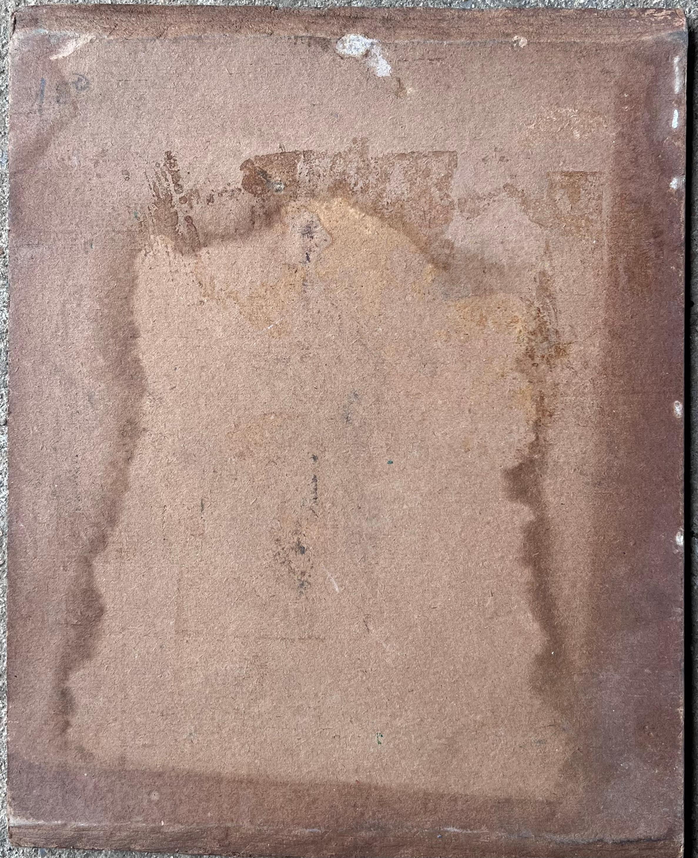 Peinture à l'huile impressionniste du milieu du siècle Pink Daises In Brown Plant Pot en vente 1