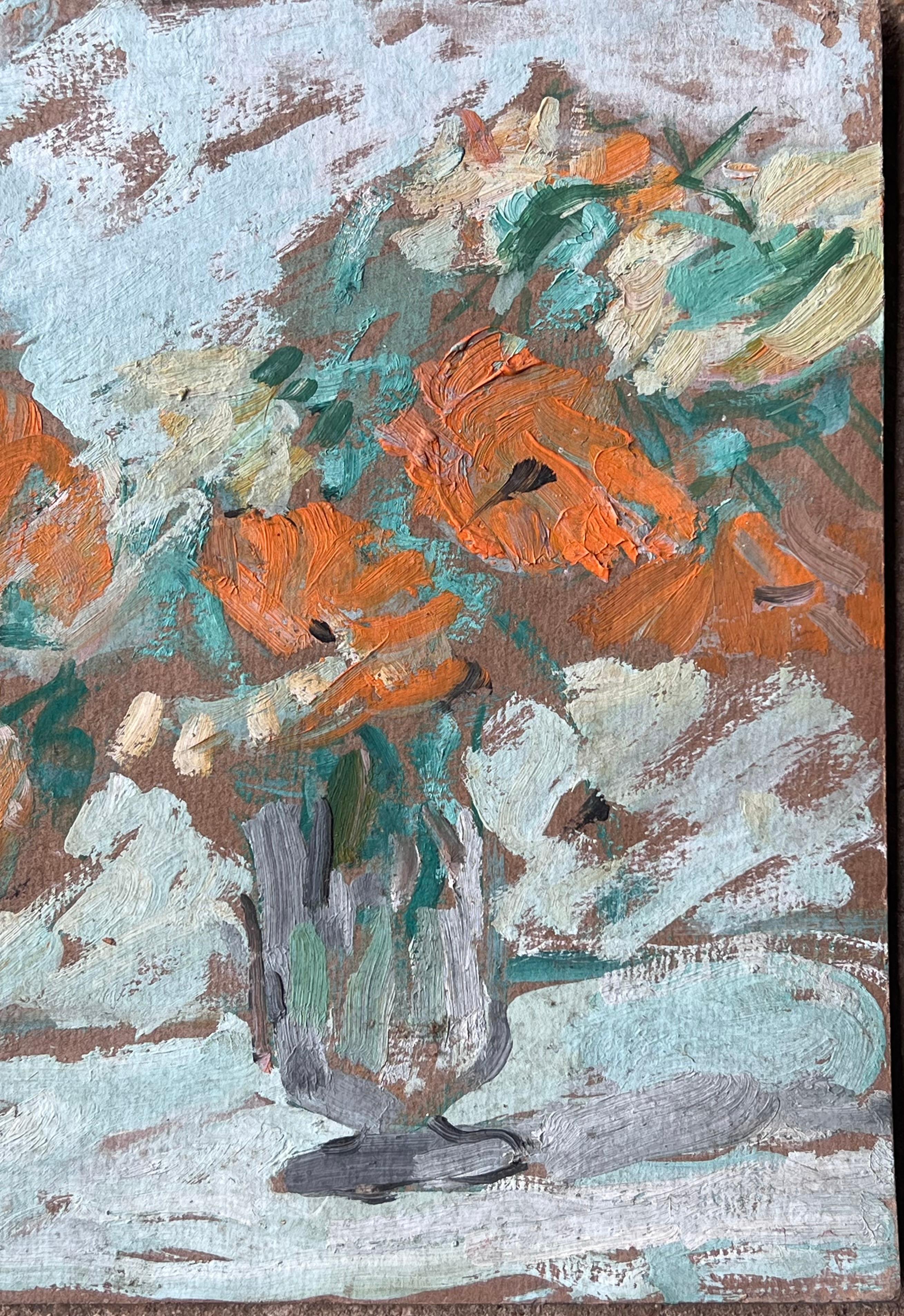 Peinture à l'huile impressionniste française du milieu du siècle Nature morte aux fleurs colorées - Post-impressionnisme Painting par Suzanne Dinkes