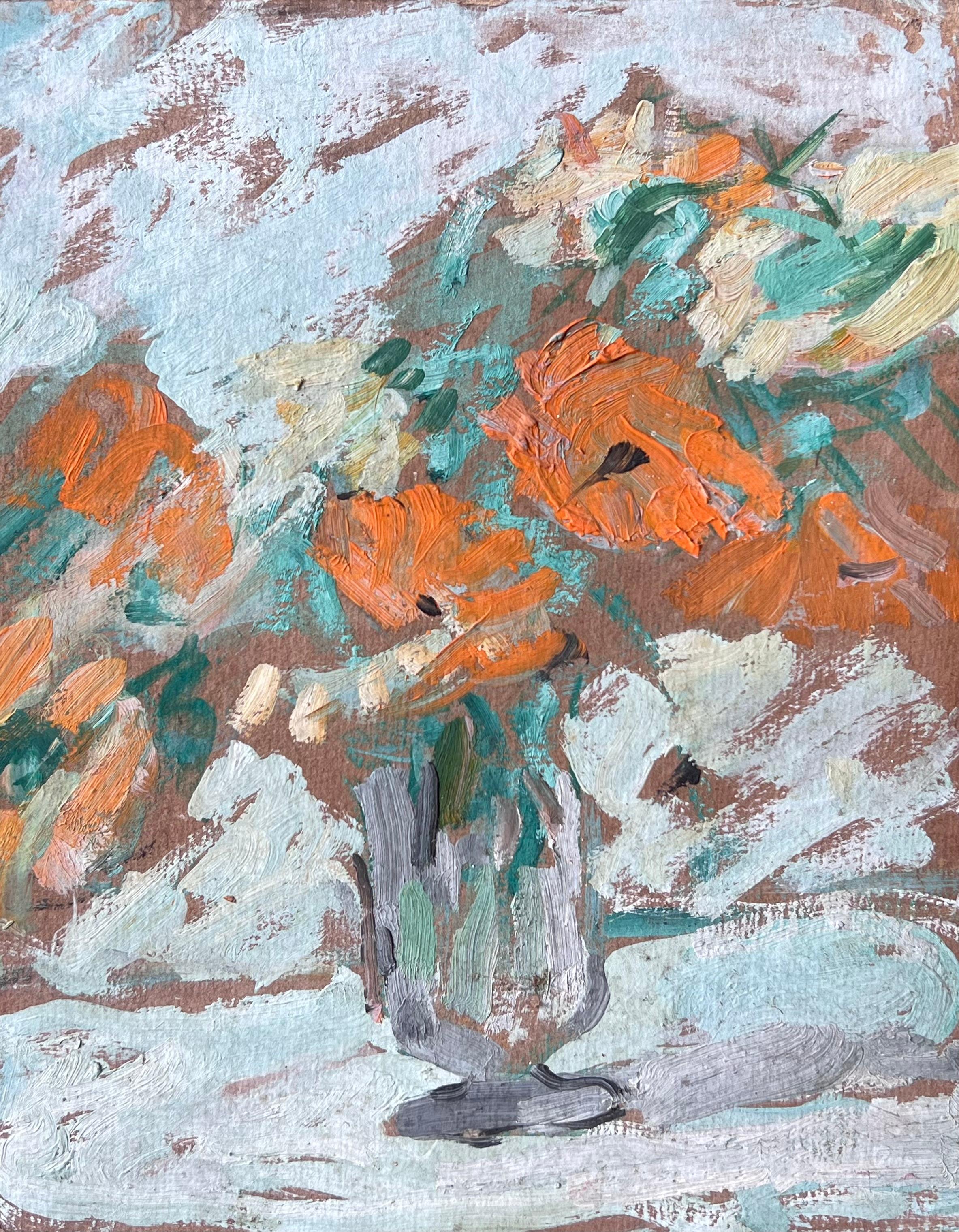 Mid Century French Impressionist Oil Painting Still Life Colorful Flowers
