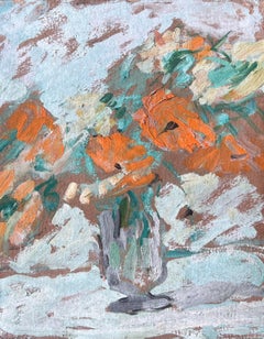 Mid Century French Impressionist Oil Painting Still Life Colorful Flowers