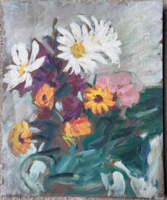 Mid Century French Impressionist Oil Painting Still Life Garden Wild Flowers