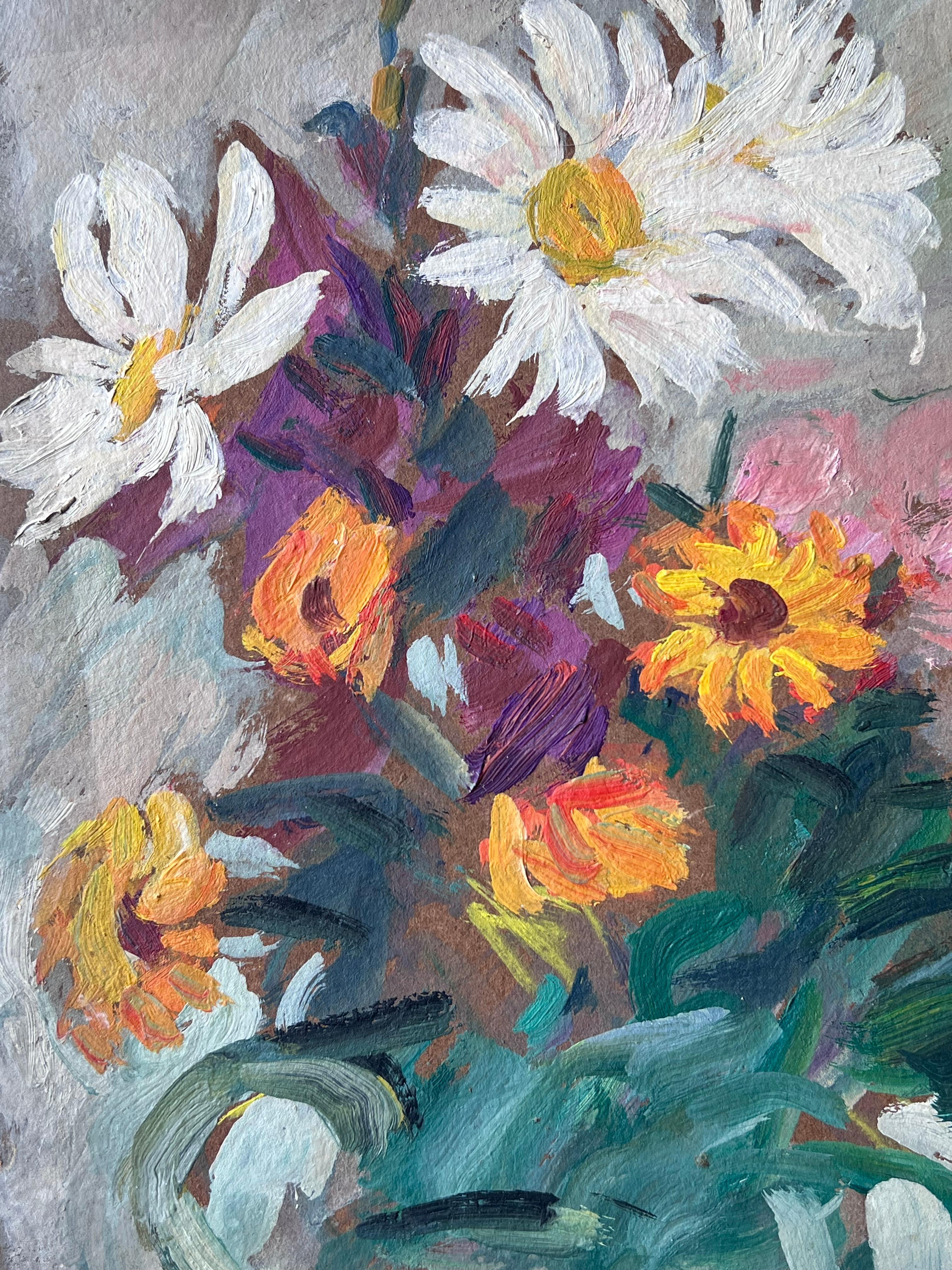 Peinture à l'huile impressionniste française du milieu du siècle Nature morte Jardin Fleurs sauvages - Post-impressionnisme Painting par Suzanne Dinkes